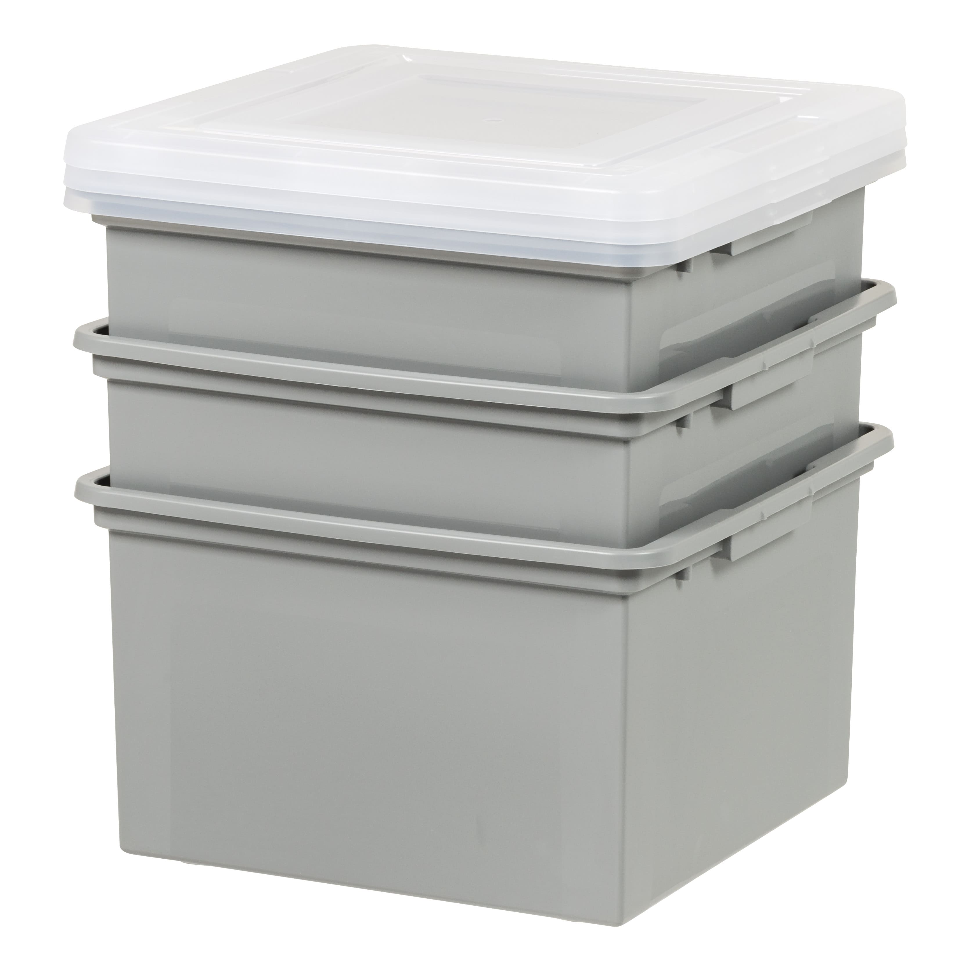 IRIS Gray Snap Tight Plastic Letter & Legal File Organizer Box, 3ct.