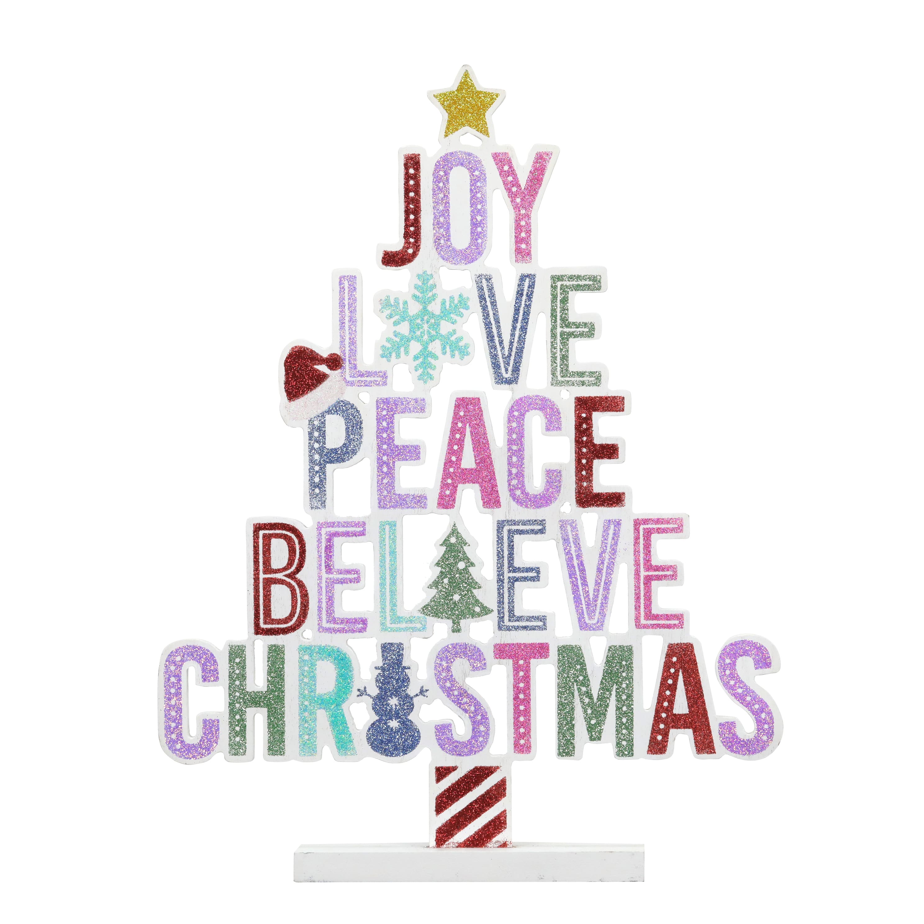 Sprinkle Shop 16.25&#x22; Joy Love Peace Tree Tabletop D&#xE9;cor by Ashland&#xAE;