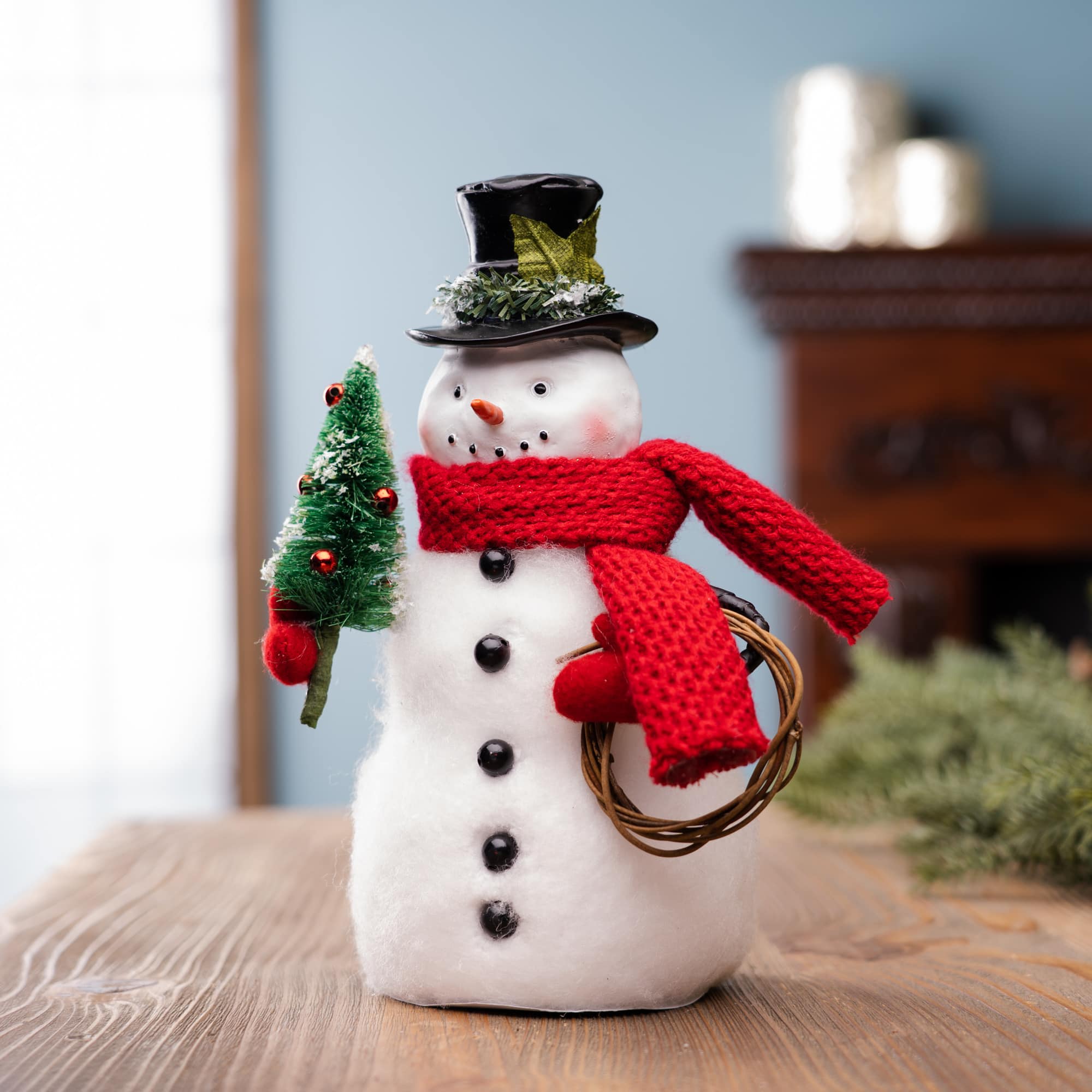 9&#x22; Snowman Figurine with Pine Tree