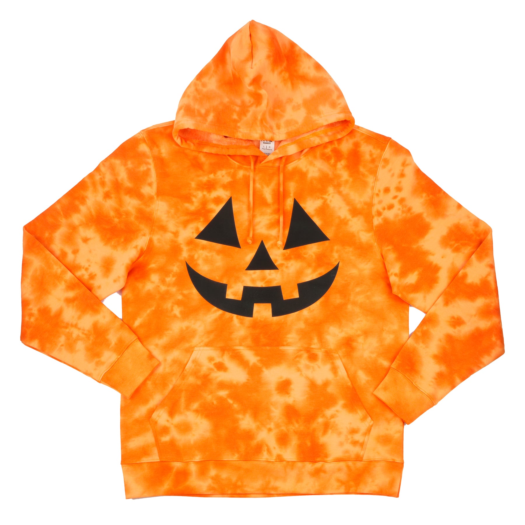 Orange Tie Dye Jack-o&#x27;-Lantern Face Adult Pullover Hooded Sweatshirt by Celebrate It&#x2122;