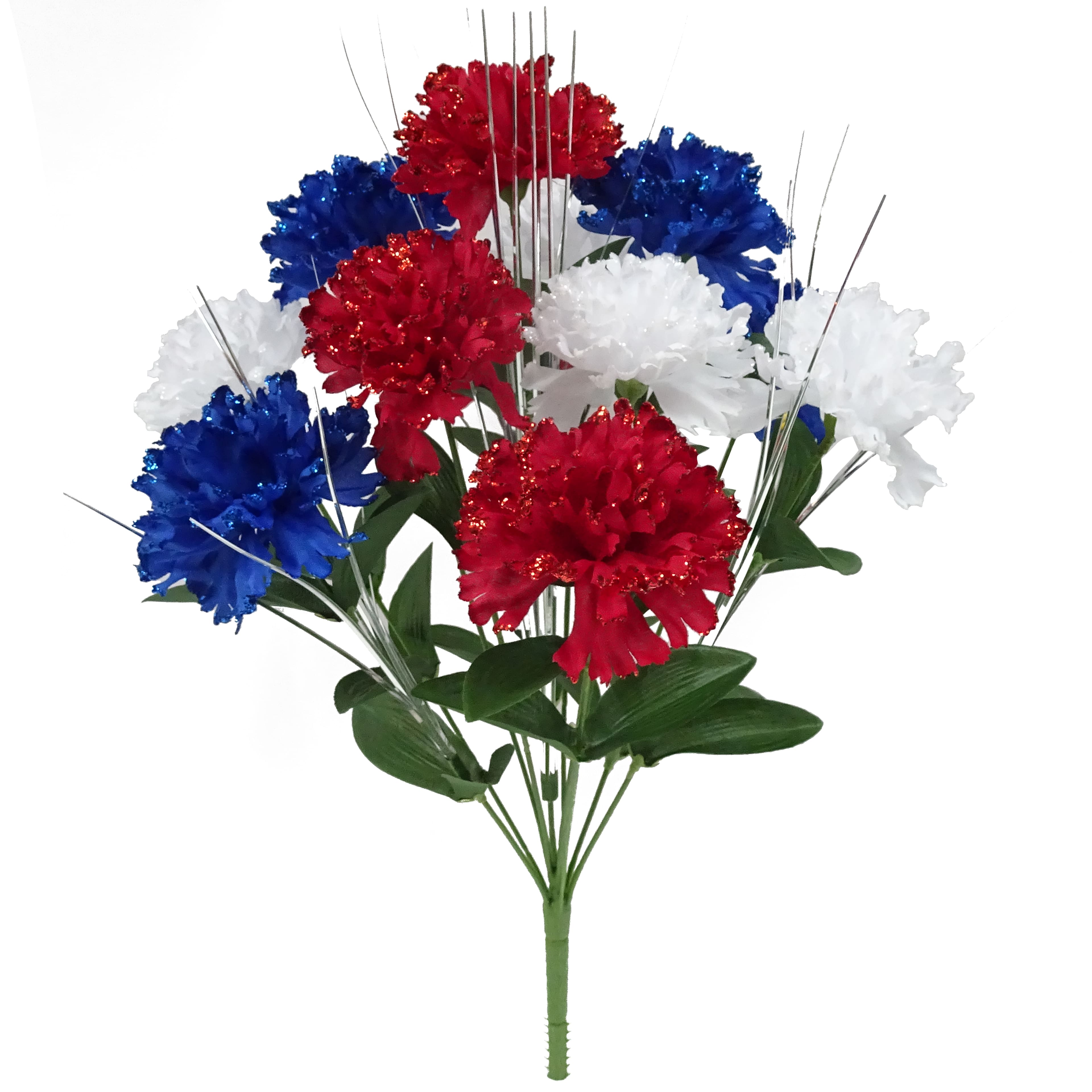 18" Red, White & Blue Carnation & Tinsel Mix Bush by Celebrate It™
