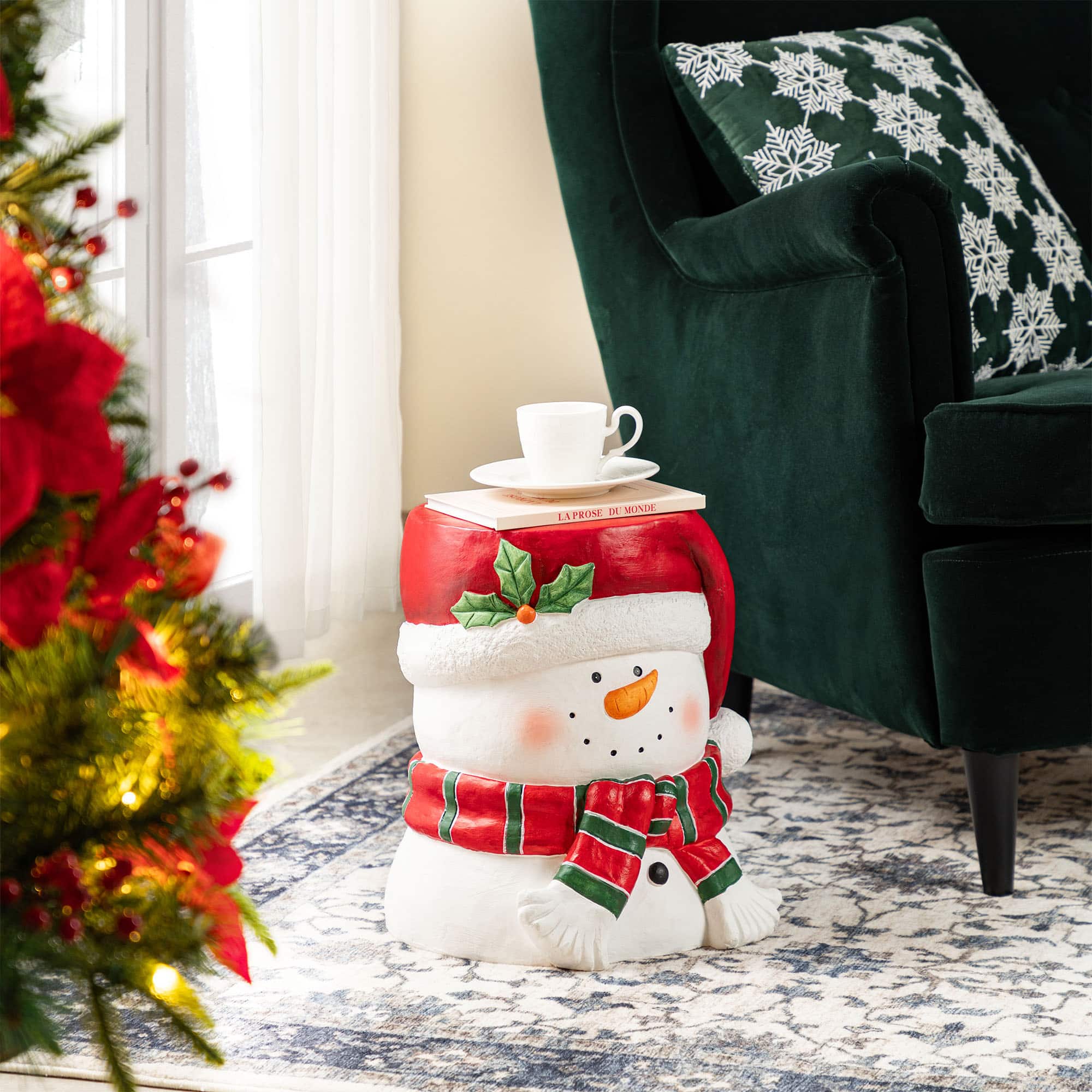 Glitzhome&#xAE; 14.25&#x22;H Christmas MGO Snowman Stool or Accent Table