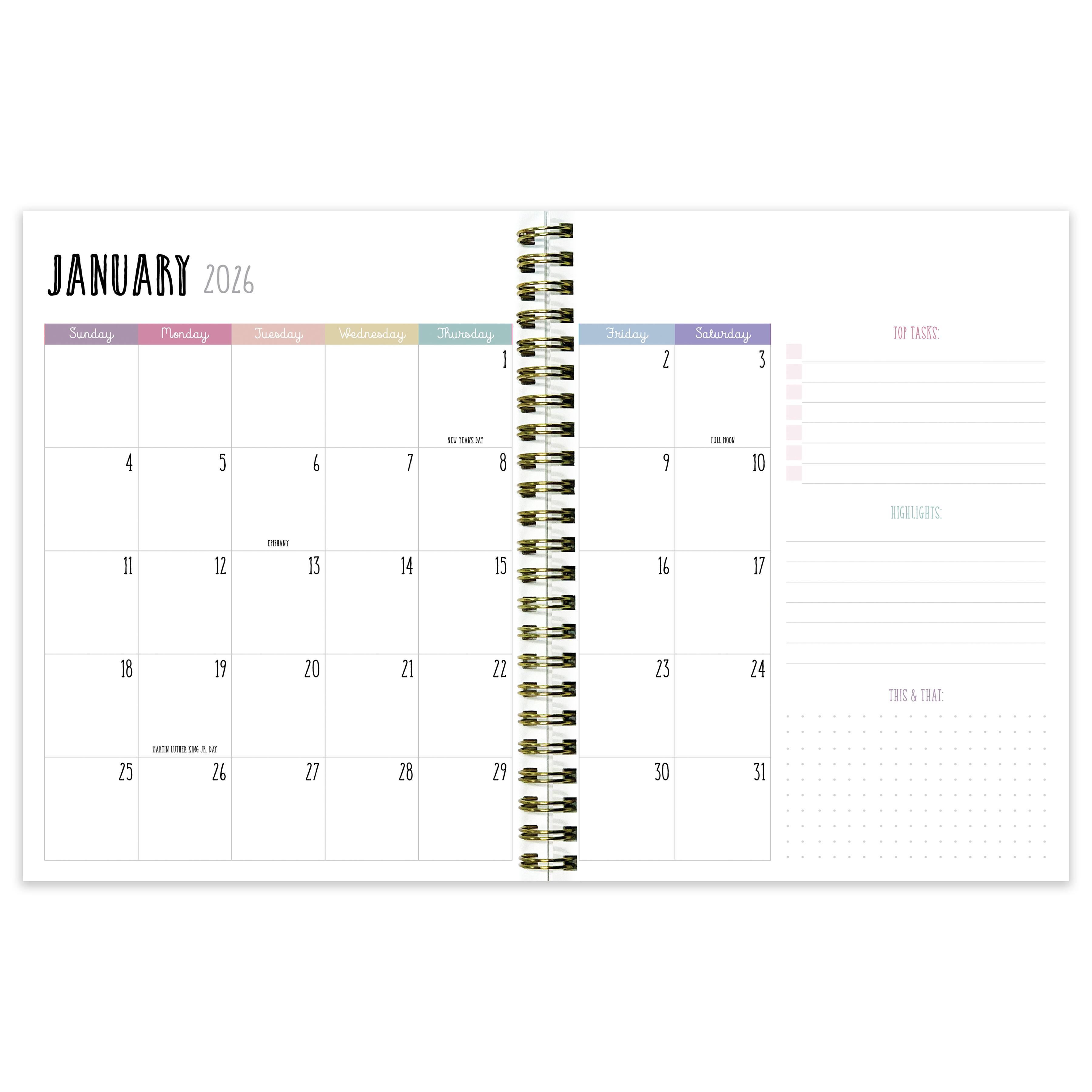 2026 Blue and Gold Lines Medium Weekly Monthly Planner