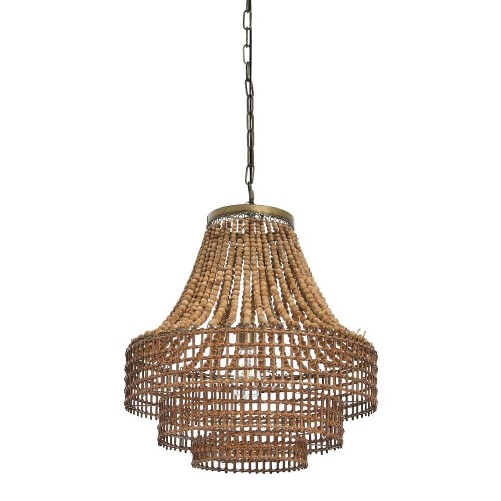 23.5&#x22; Metal, Rattan and Wood Bead Chandelier