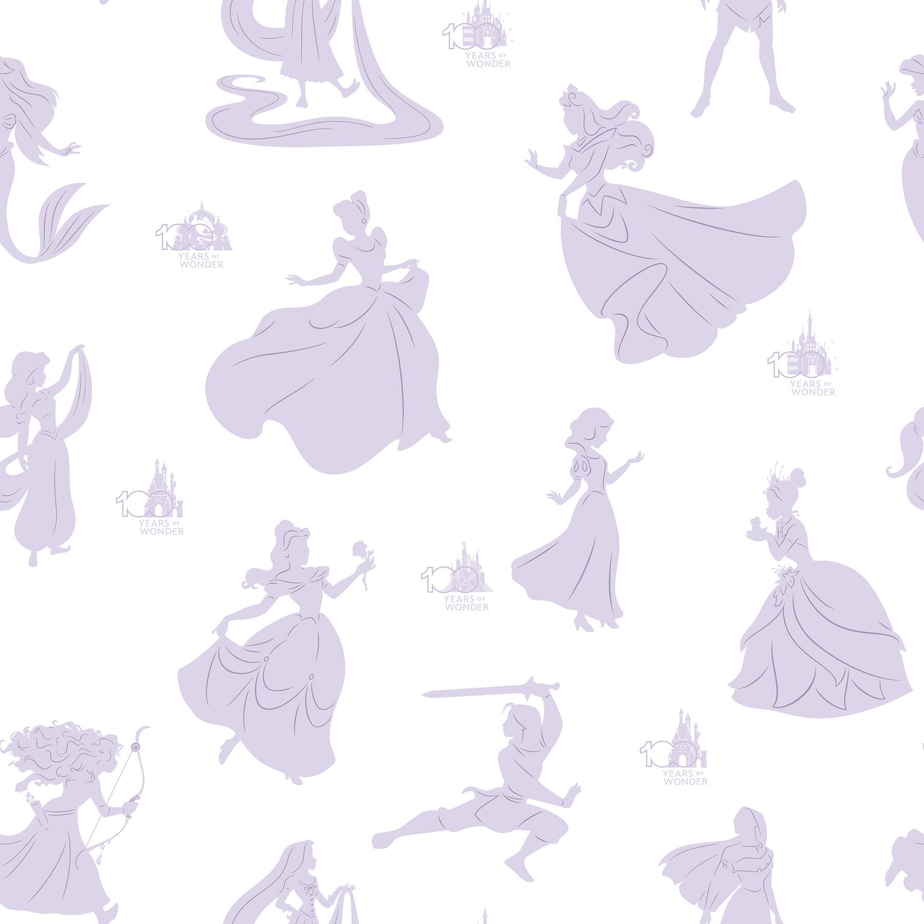 RoomMates Disney&#xA0;100th&#xA0;Anniversary Princesses Purple Peel &#x26; Stick Wallpaper