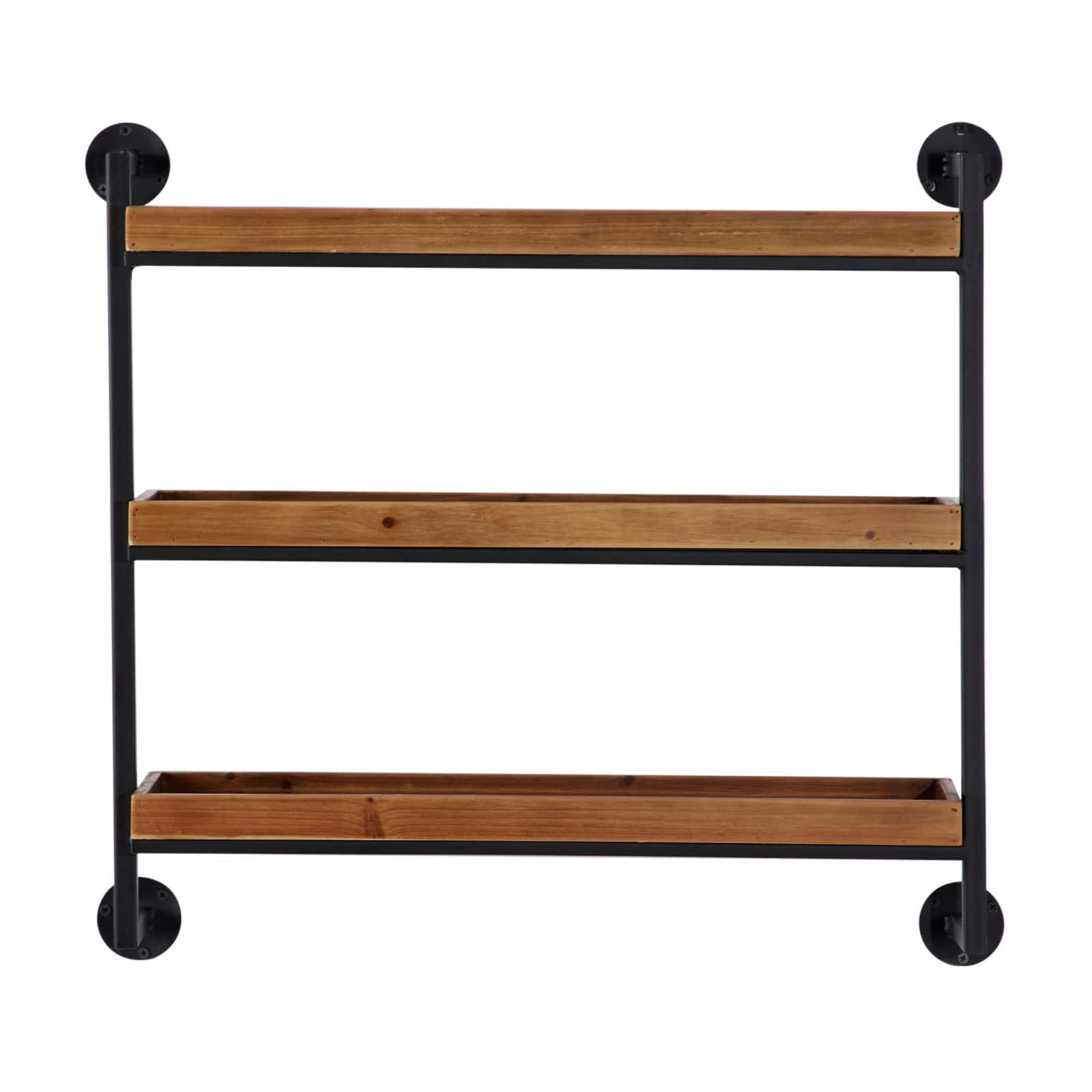 Brown Metal and Wood Industrial Wall Shelves, 7&#x22; x 26&#x22; x 23&#x22;