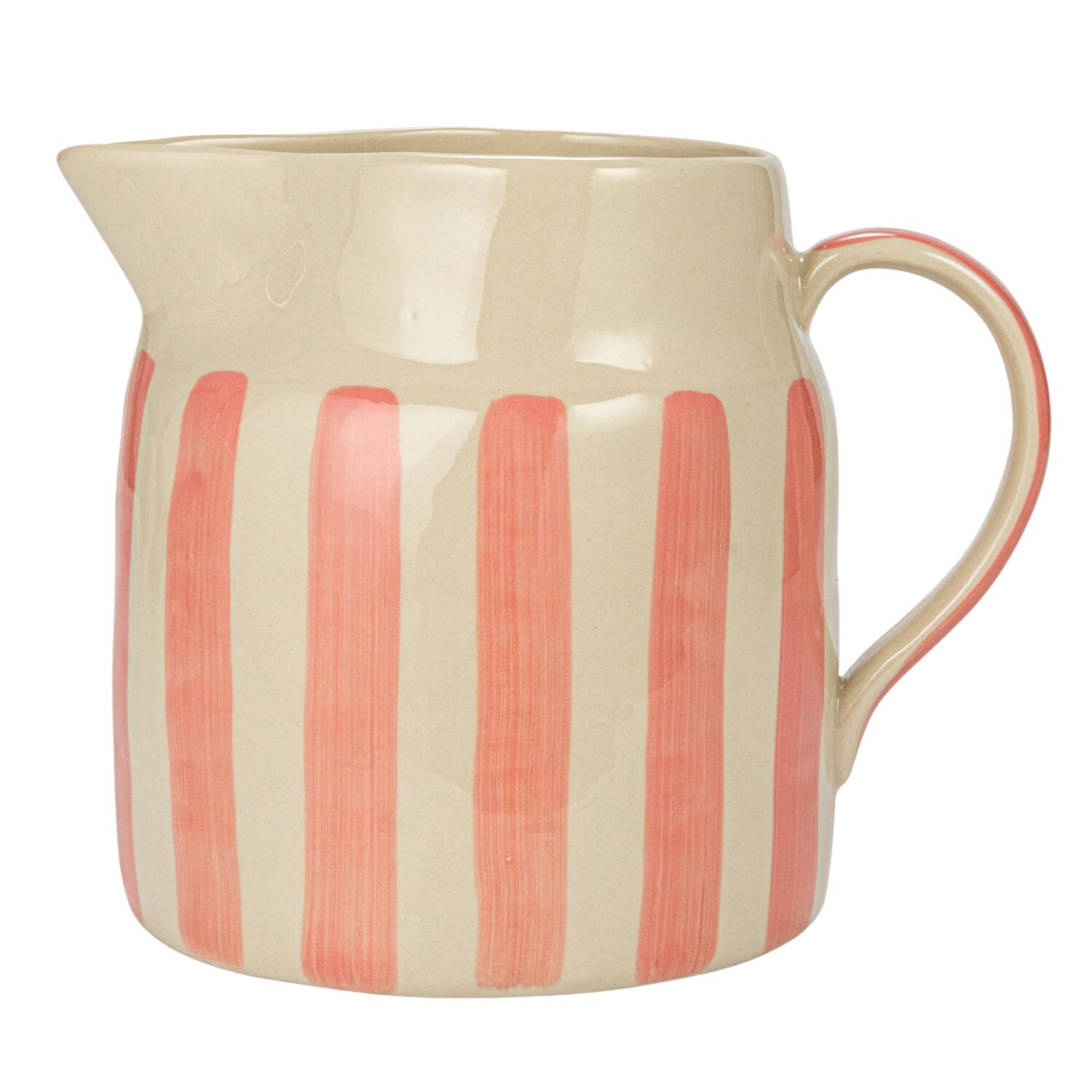 9&#x22; Hand-Painted Wax Relief Pink Sriped Stoneware Pitcher