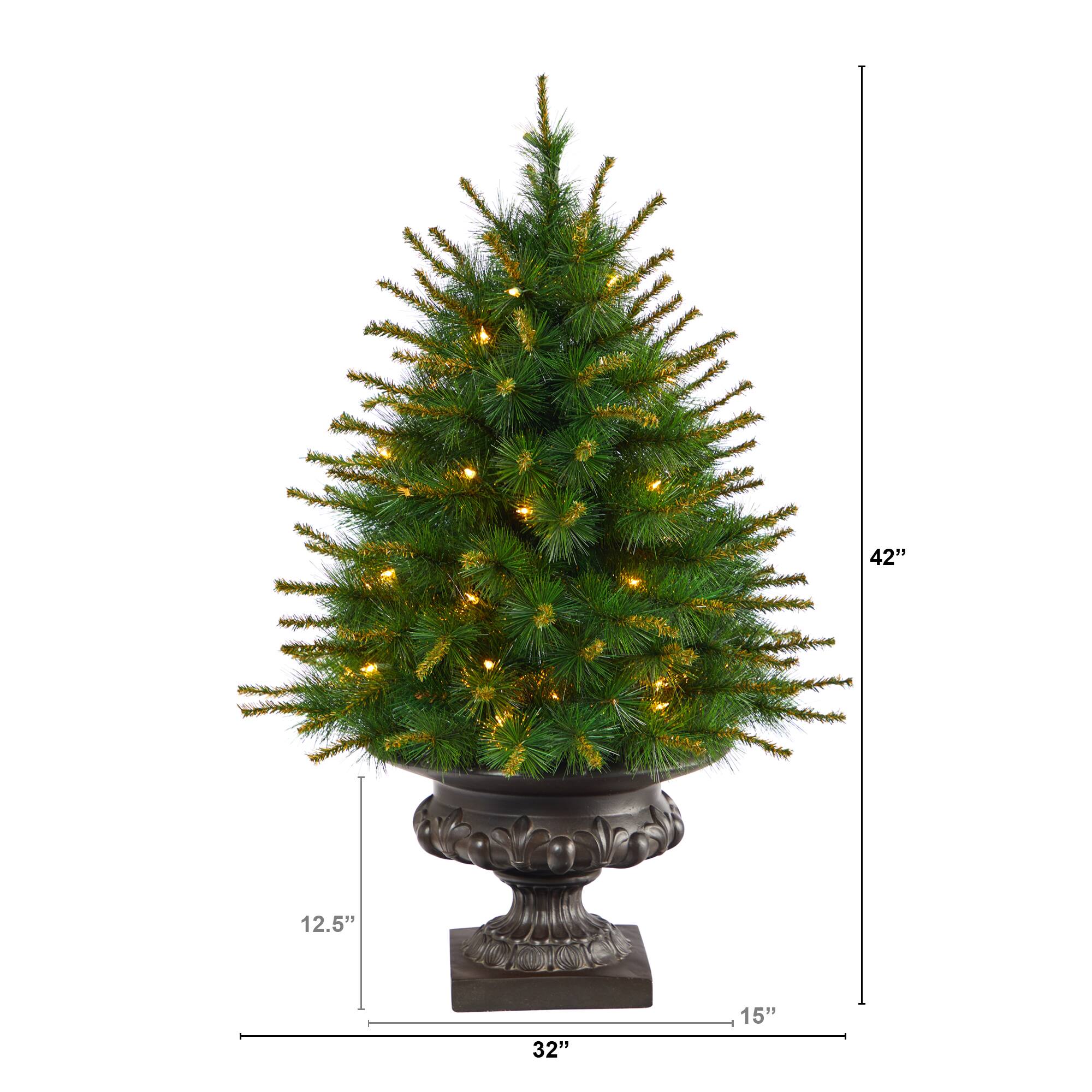 3.5ft. Pre-Lit New England Pine Artificial Christmas Tree In Iron Colored Urn, Clear Lights