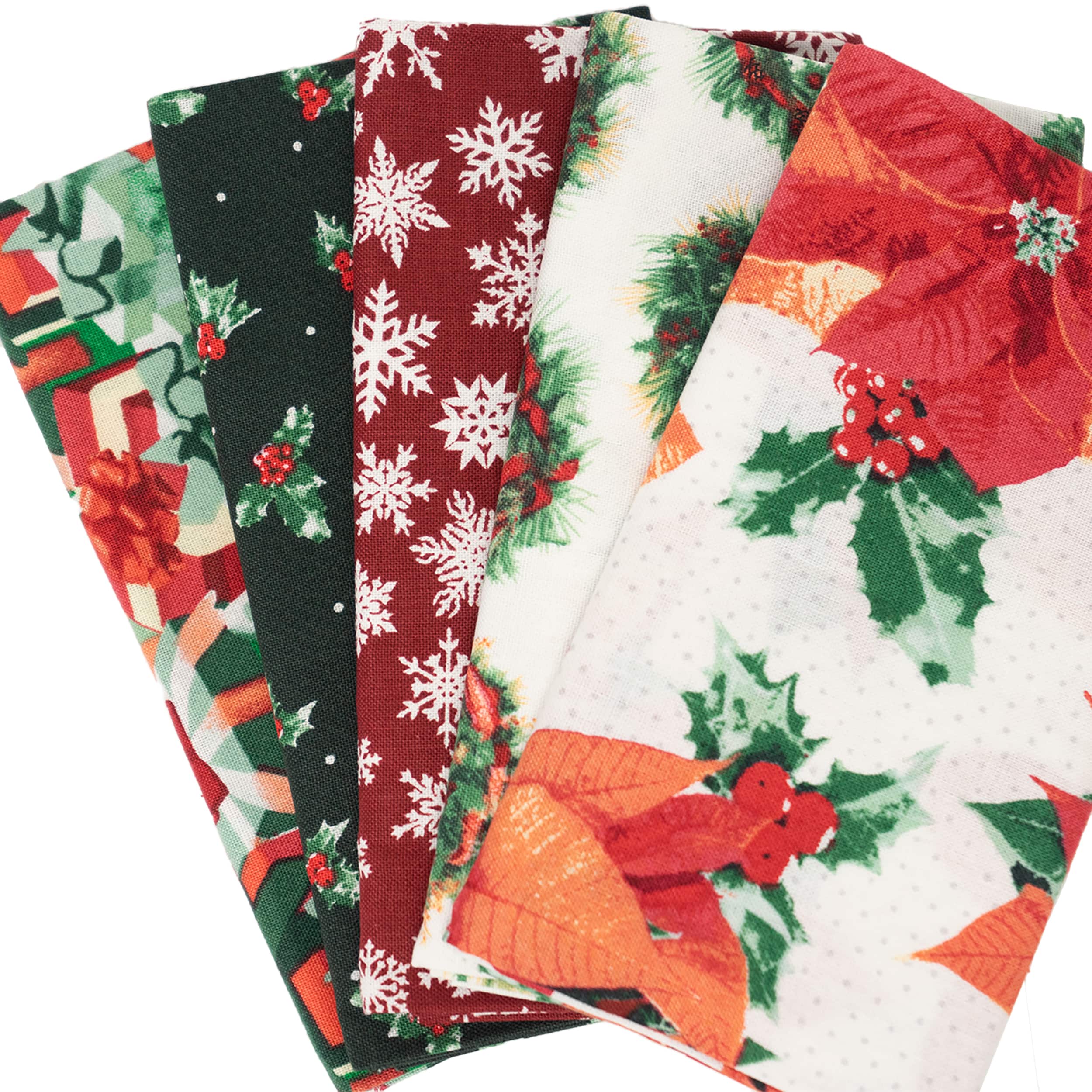 SINGER Christmas Poinsettia Cotton Fabric Fat Quarter Bundle