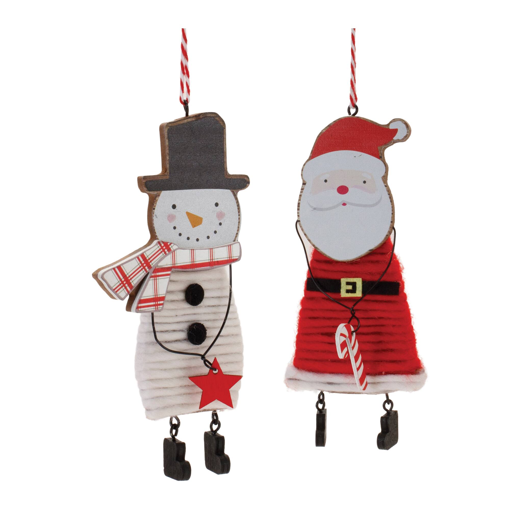 6.5&#x22; Wood &#x26; Felt Snowman &#x26; Santa Ornaments Set