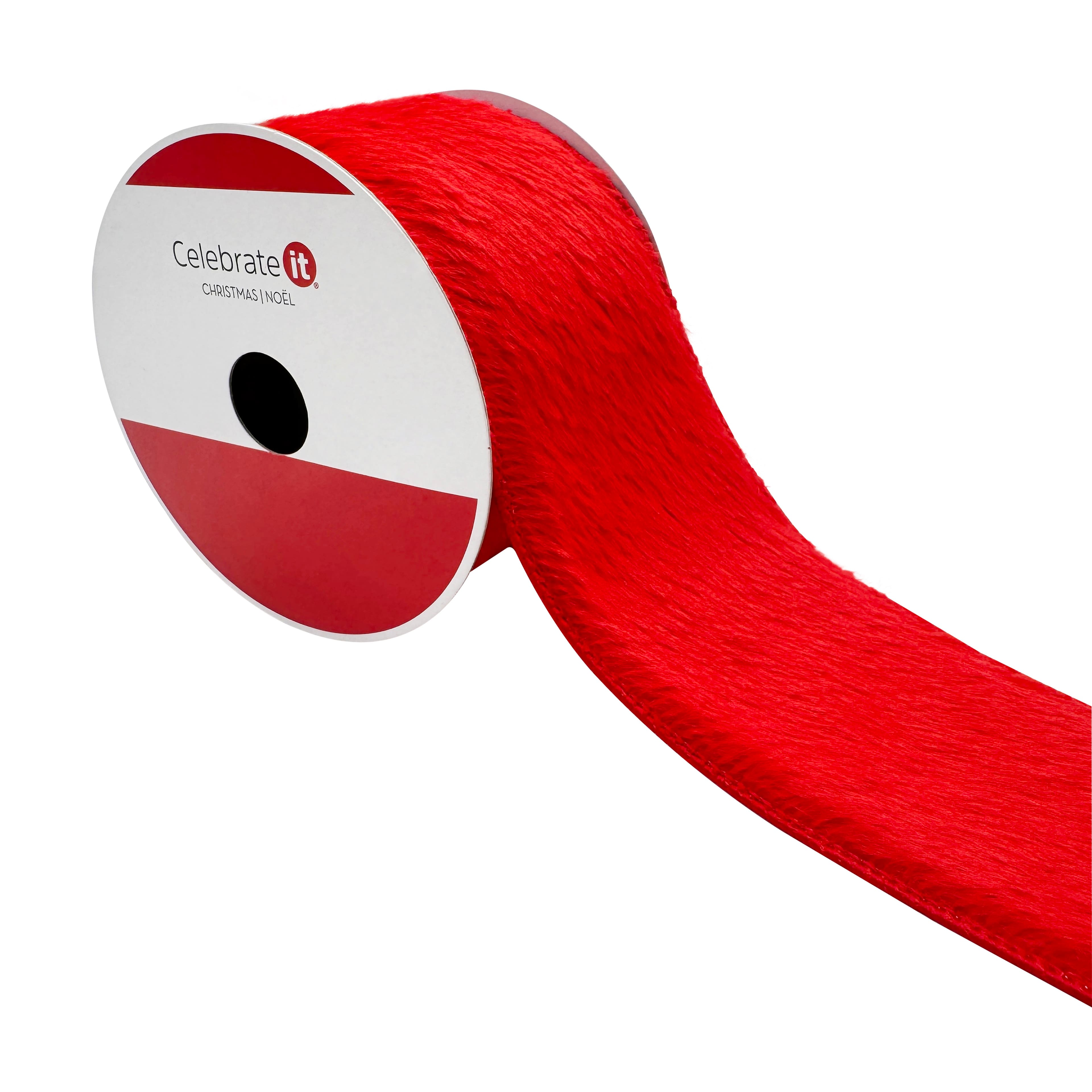 2.5&#x22; x 15ft. Red Wired Faux Fur Ribbon by Celebrate It&#xAE;