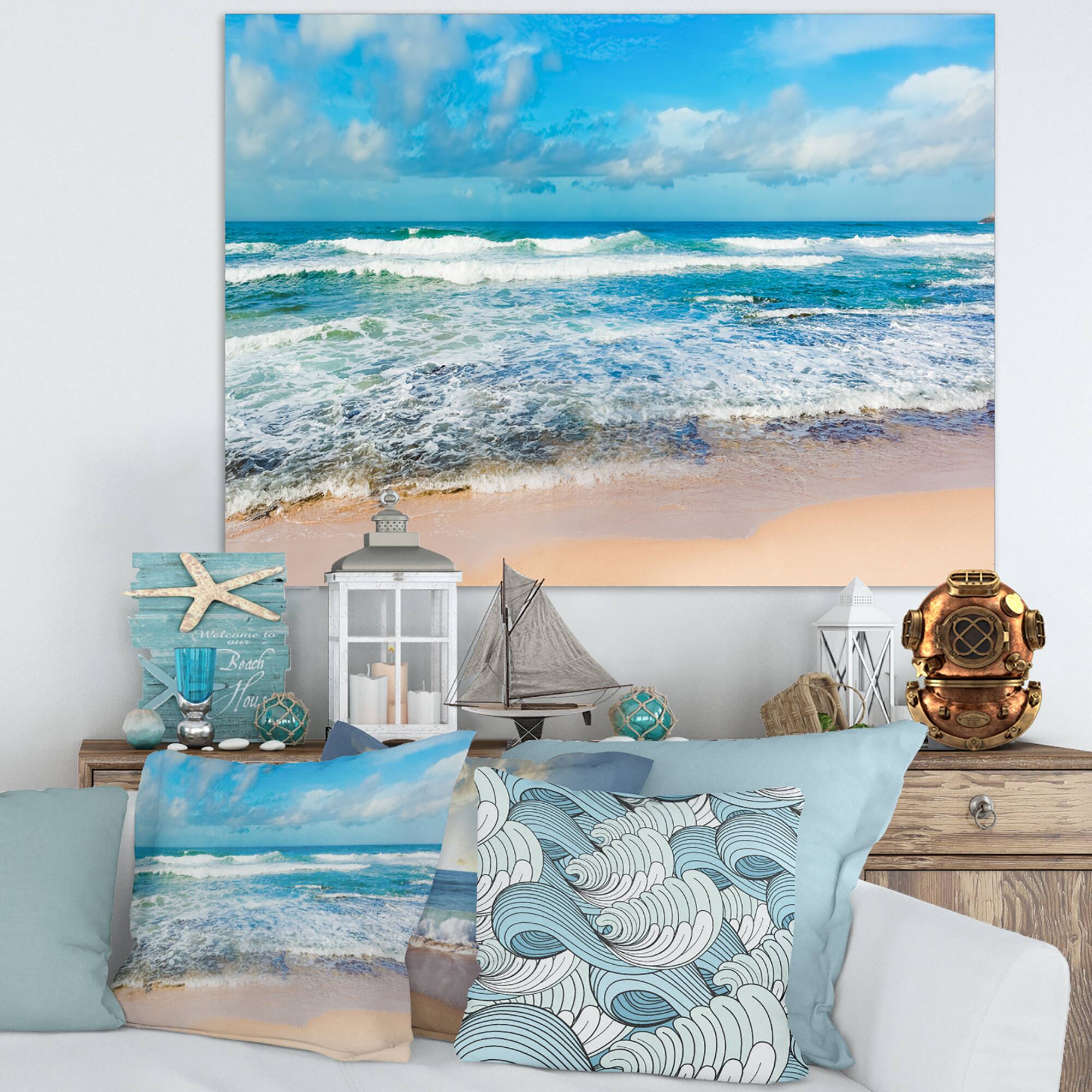 Designart - Indian Ocean Panoramic View - Extra Large Seashore Canvas Art