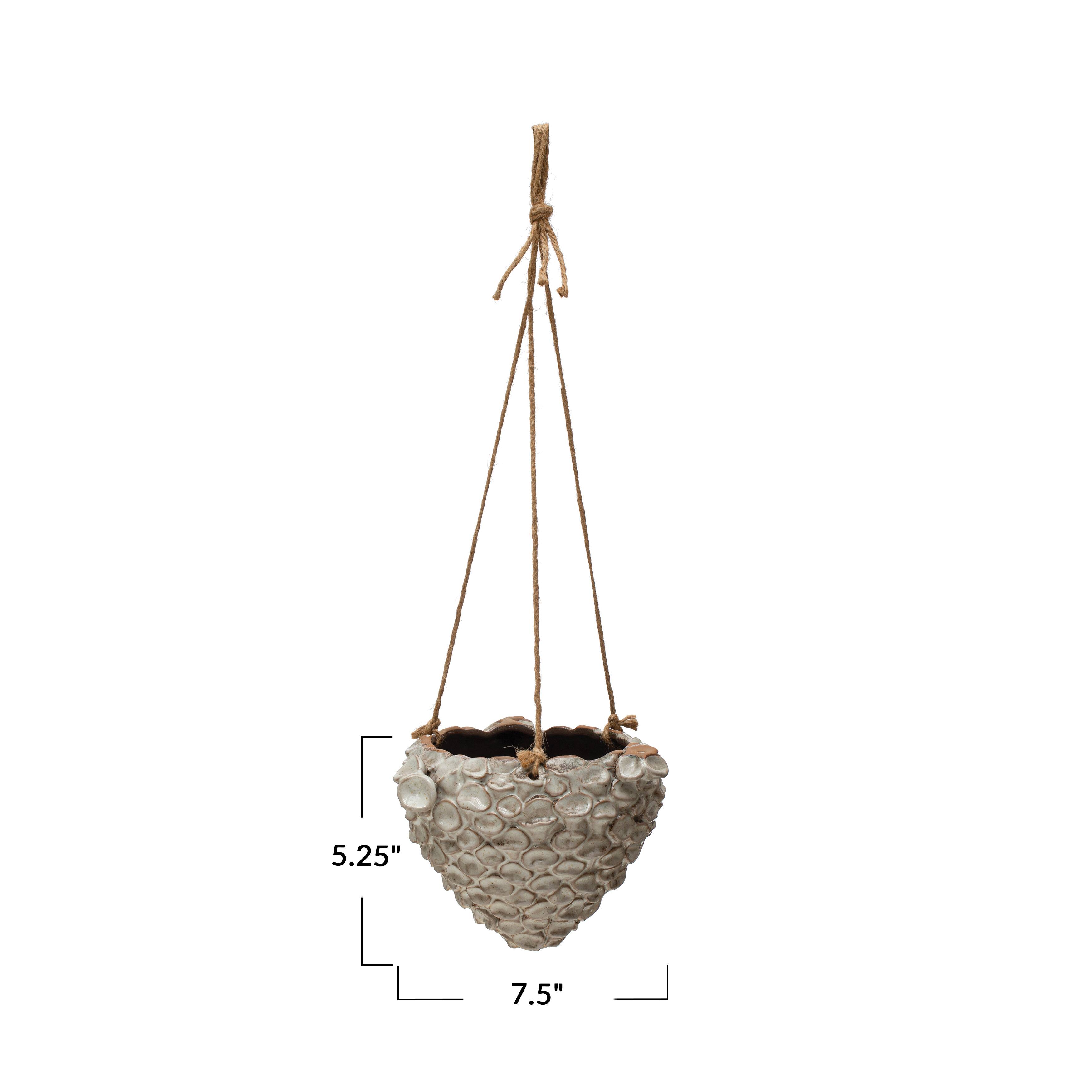 Hello Honey® 7.5" Ivory Hanging Stoneware Seashell Planter with Rope