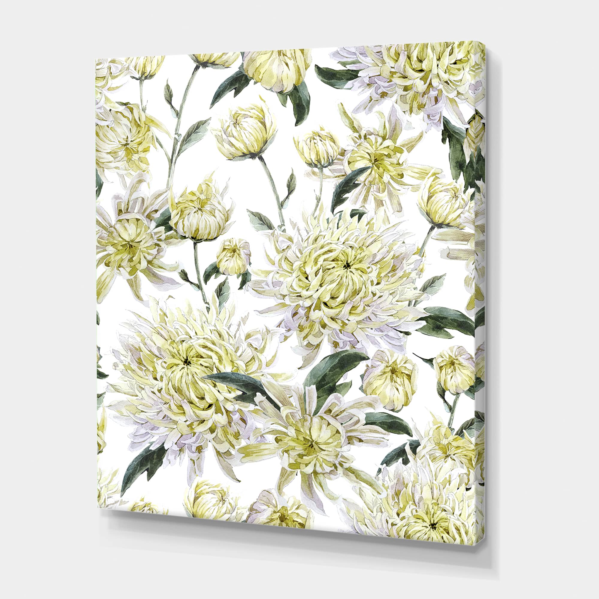 Designart - Vintage Yellow Chrysanthemus I - Traditional Canvas Wall Art Print