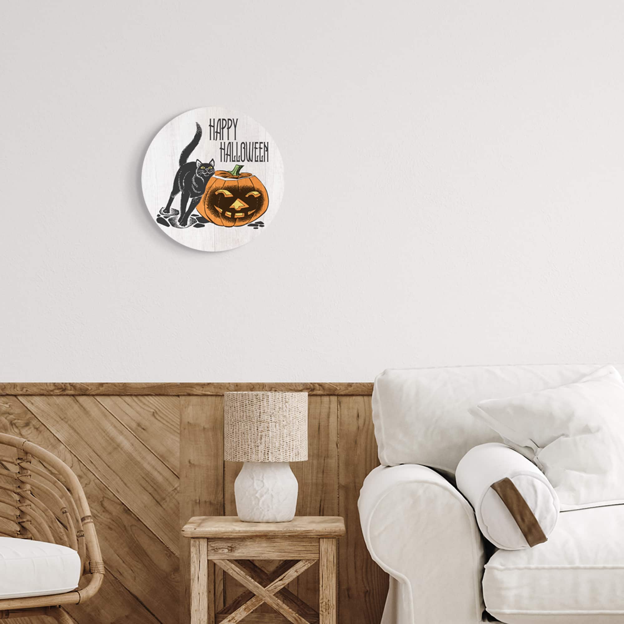 Stupell Industries Happy Halloween Pumpkin Cat Wall Plaque Art