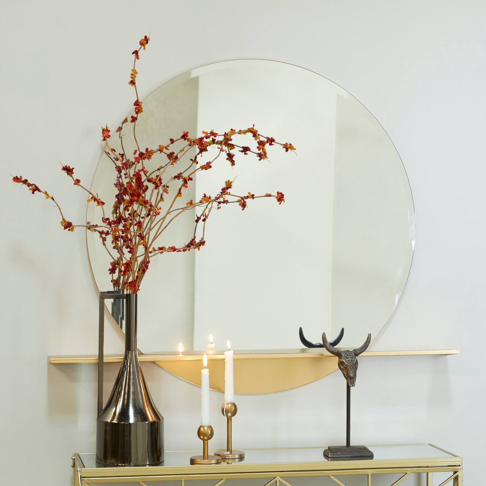 Gold Metal Glam Wall Mirror, 44&#x22; x 4&#x22; x 36&#x22;