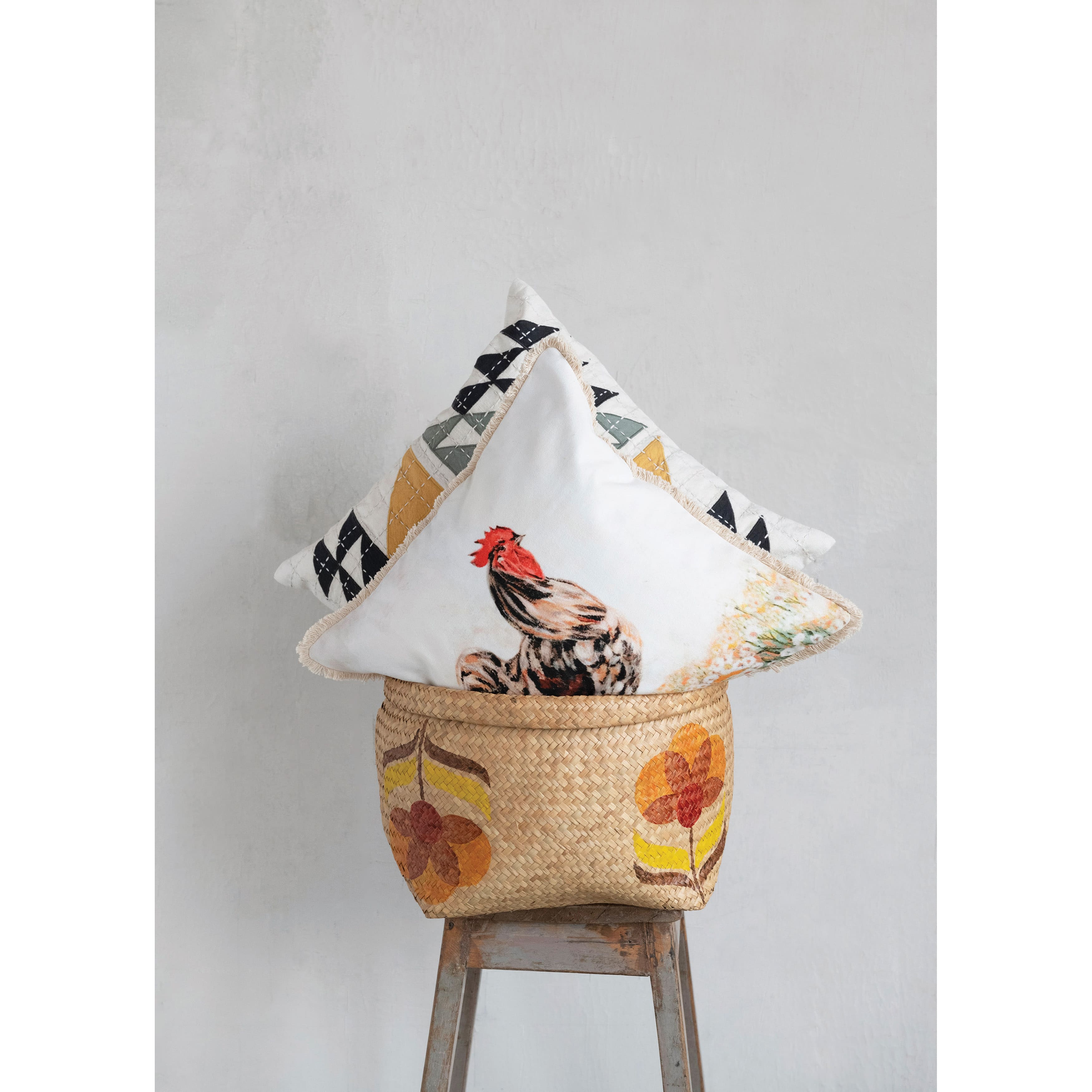 Hello Honey&#xAE; Multicolor Cotton Patchwork Pillow with Kantha Stitch