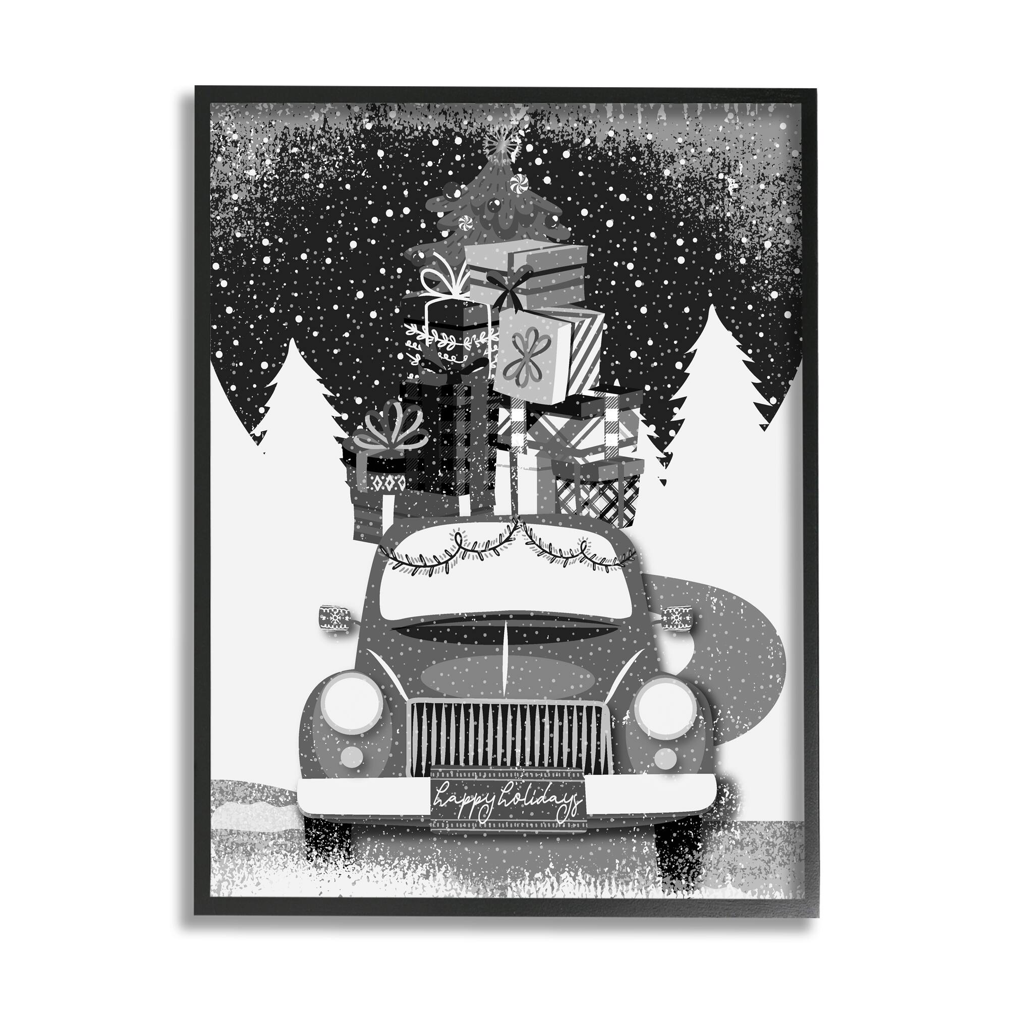 Stupell Industries Happy Holidays Gifts Car Framed Giclee Art