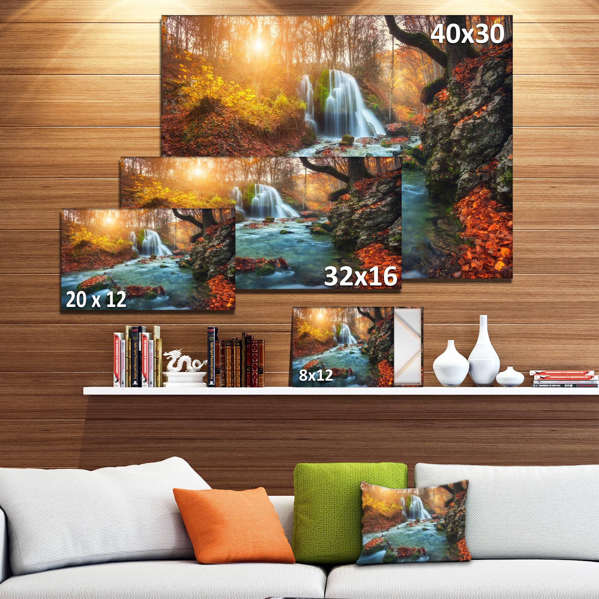 Designart - Fast Flowing Fall River in Forest - Landscape Photography Canvas Print
