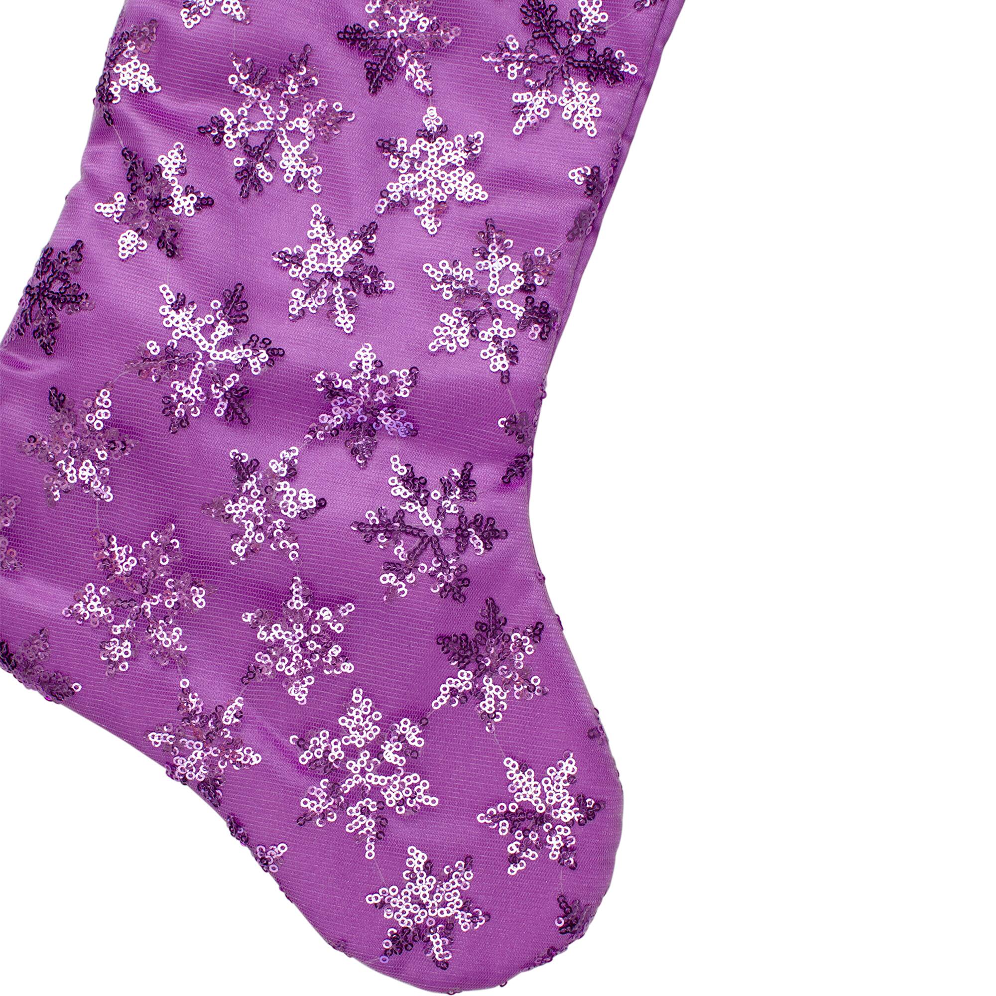 20.5" Sequin Snowflake Stocking with White Faux Fur Cuff, Purple