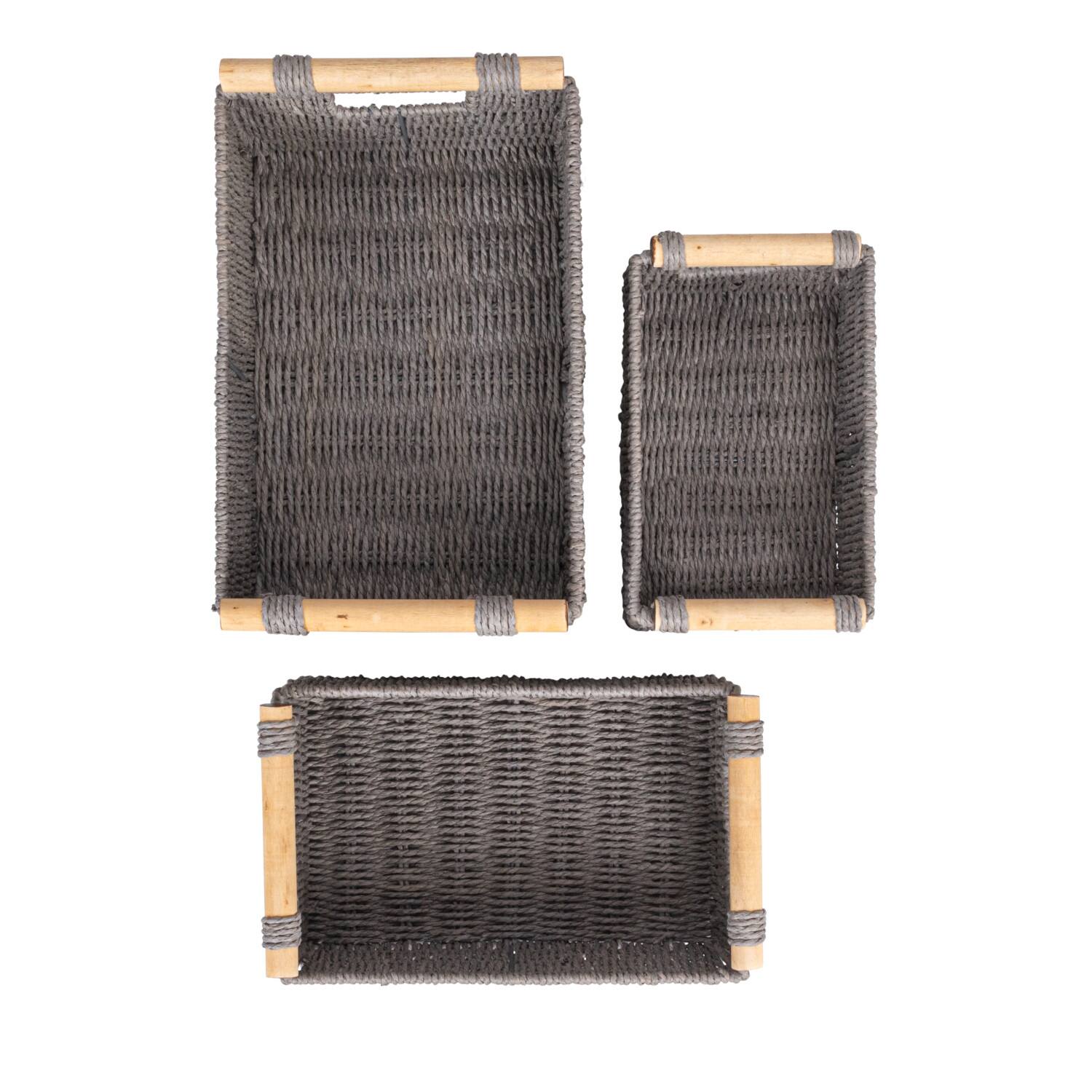 Household Essentials Paper Rope with Wooden Handles Basket Set