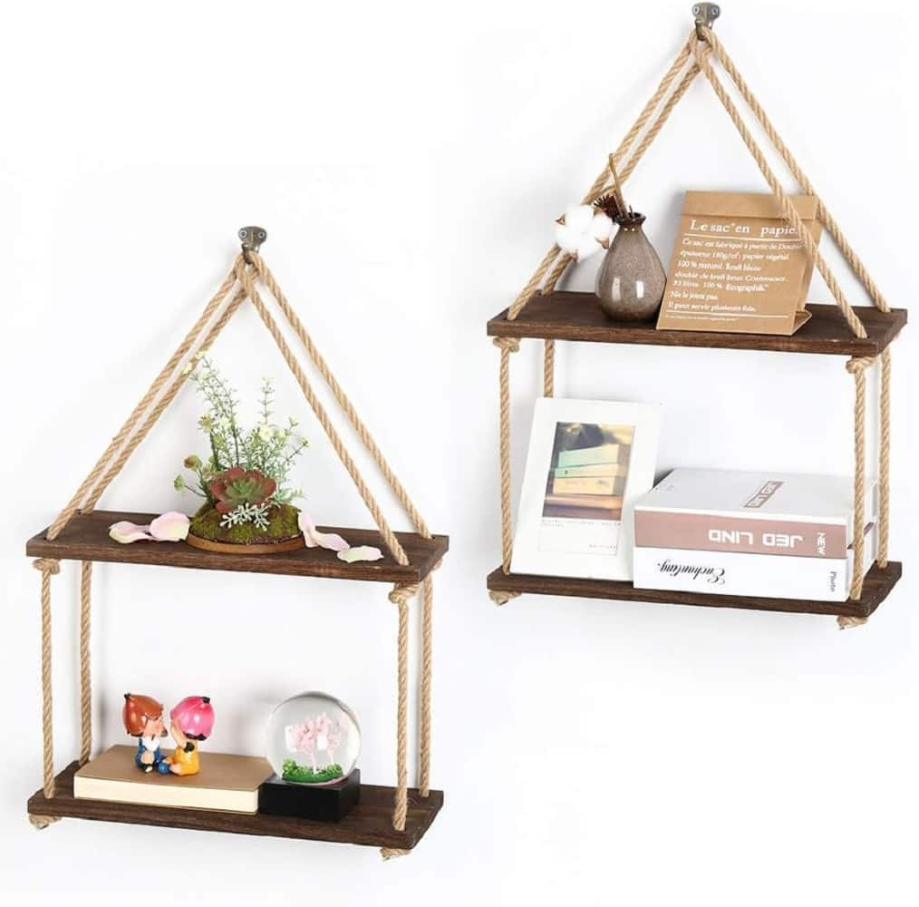 Brown Haitral Wood Floating Shelves Set