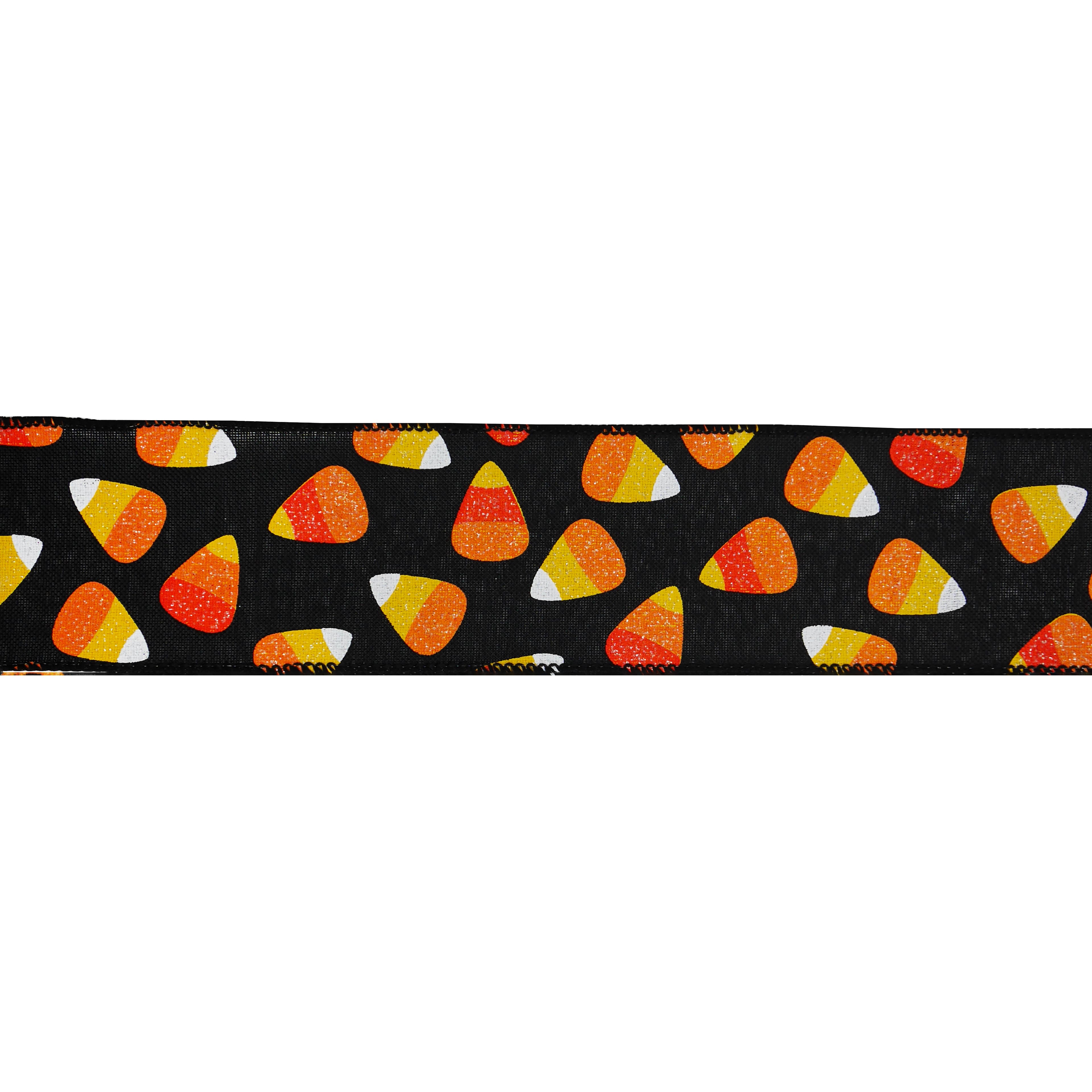 2.5&#x22; x 20ft. Black Candy Corn Wired Faux Linen Ribbon by Celebrate It&#xAE; Halloween