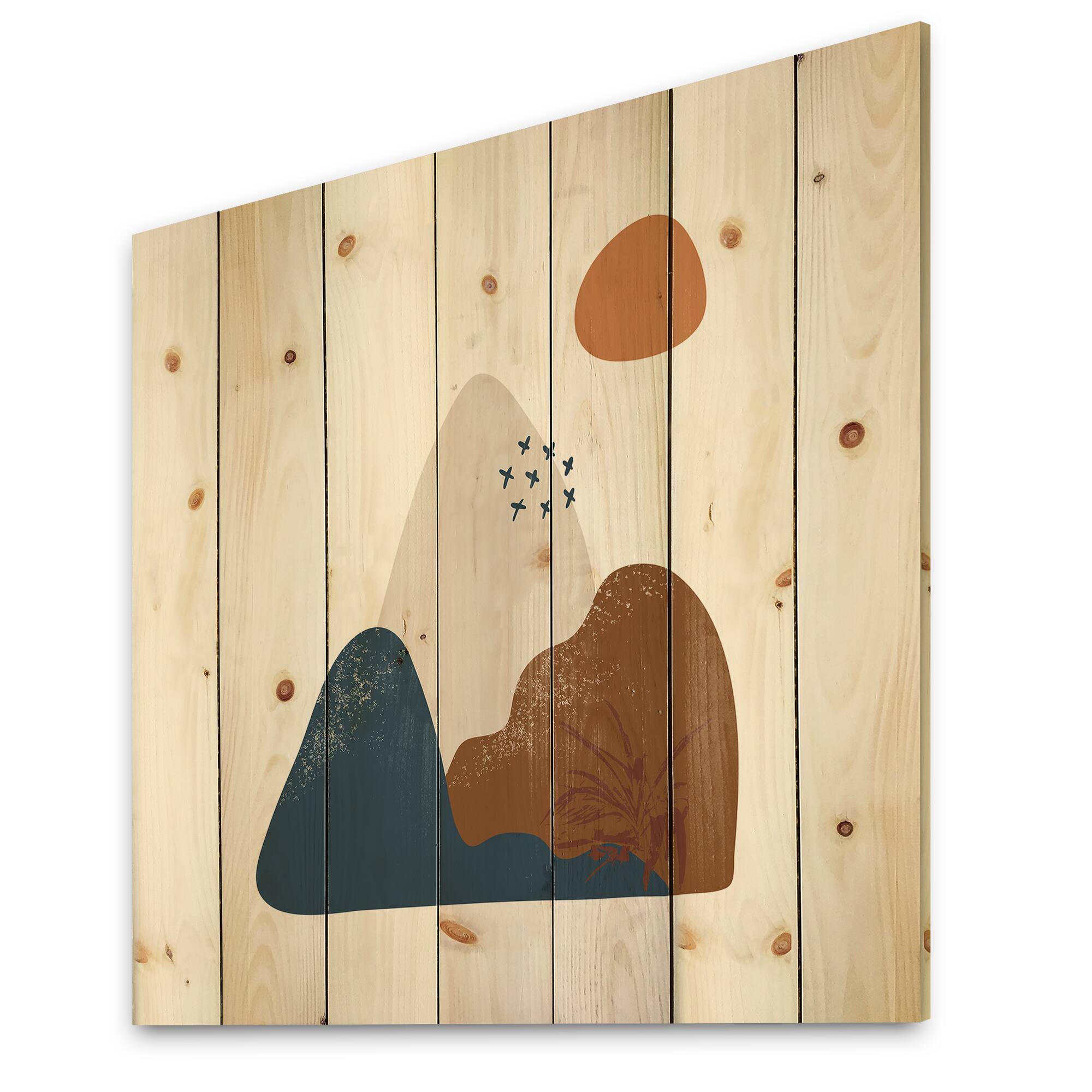 Designart - Abstract Flowers On Minimal Shapes VI - Modern Print on Natural Pine Wood