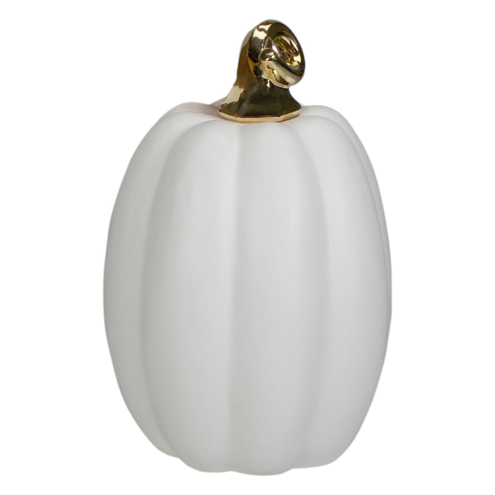 8&#x22; White &#x26; Gold Fall Harvest Ceramic Pumpkin Decoration