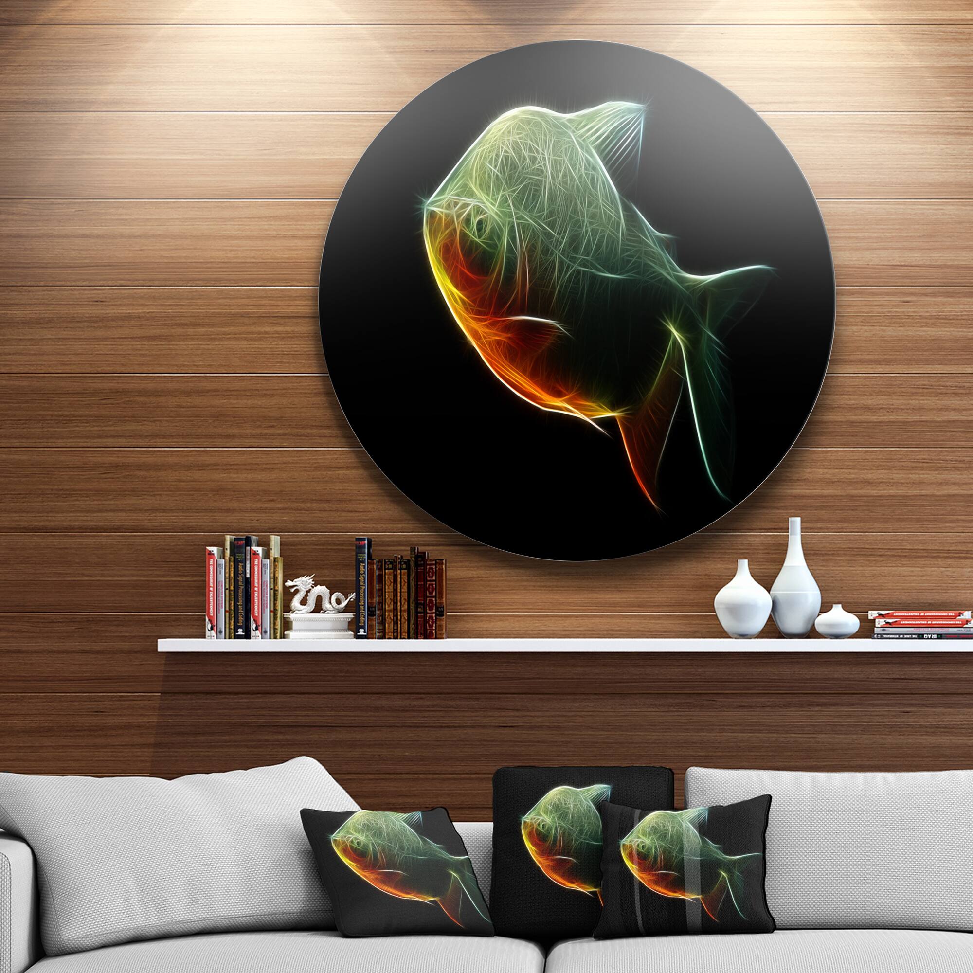 Designart - Fractal Pacu Fish on Black' Disc Large Animal Metal Artwork