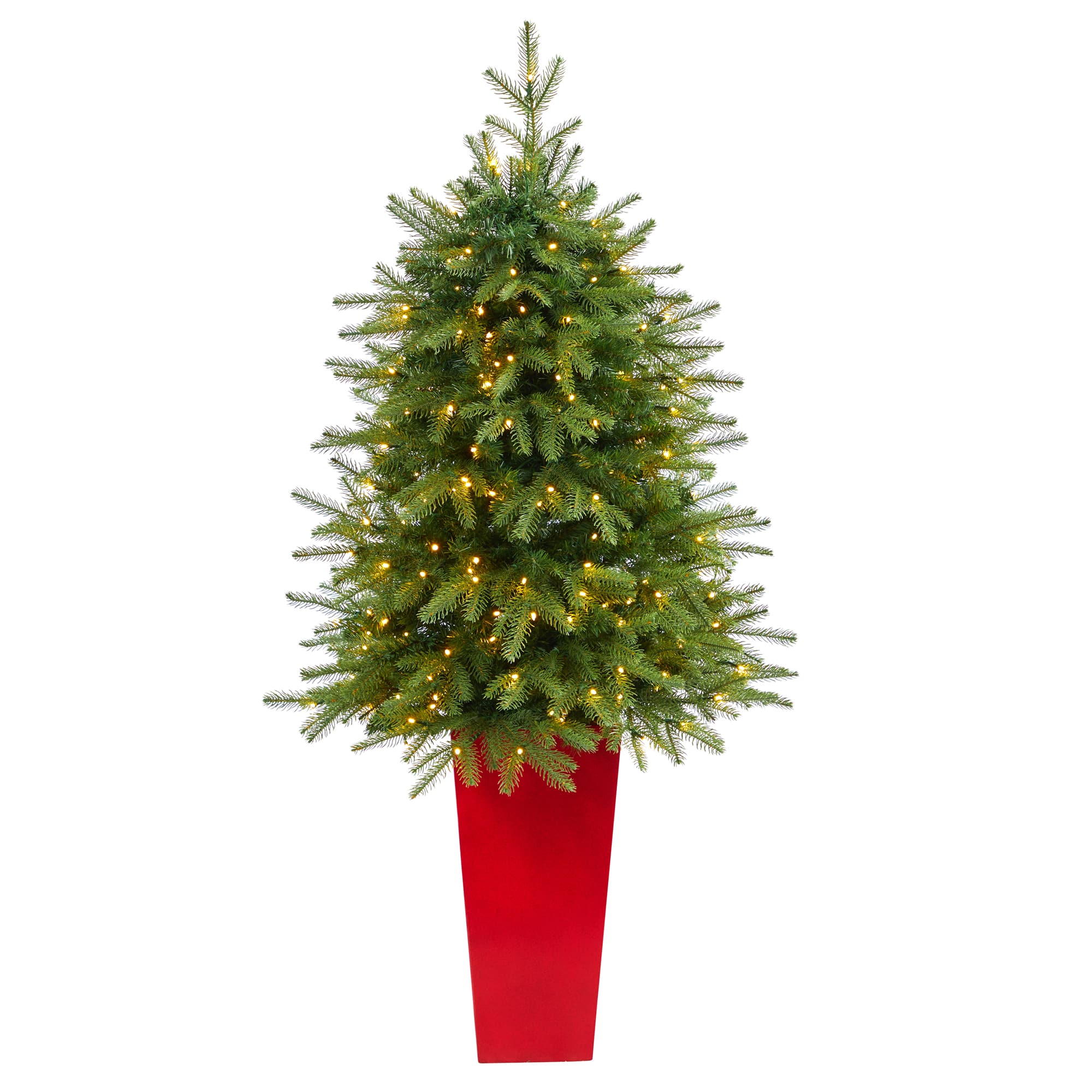 5ft. Pre-Lit Vancouver Fir Natural Look Artificial Christmas Tree in Tower Planter, Clear LED Lights