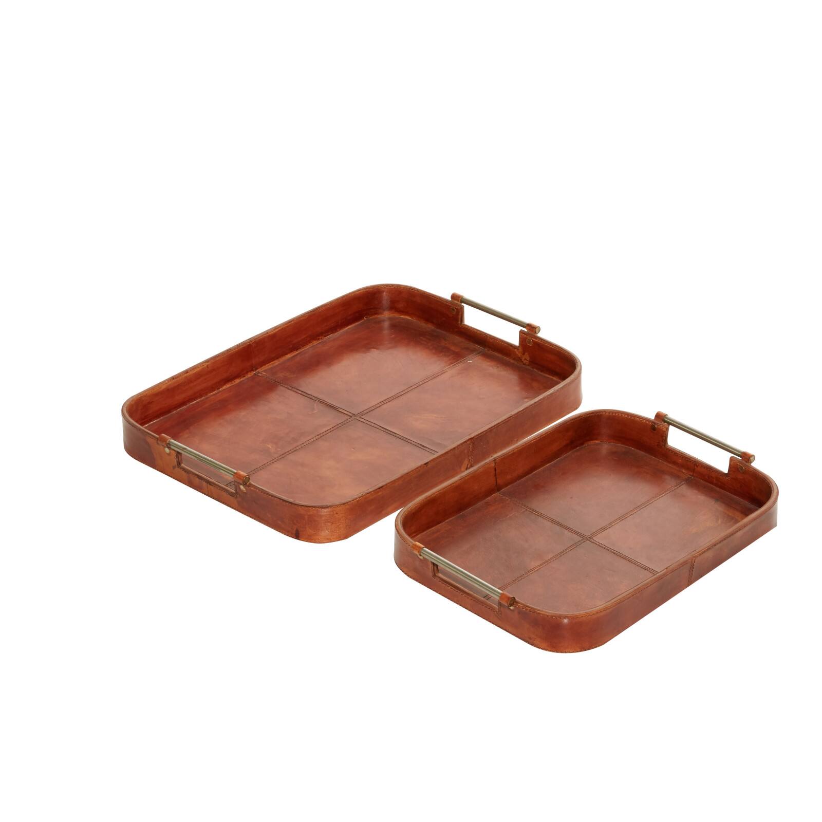 Brown Leather Rustic Tray Set