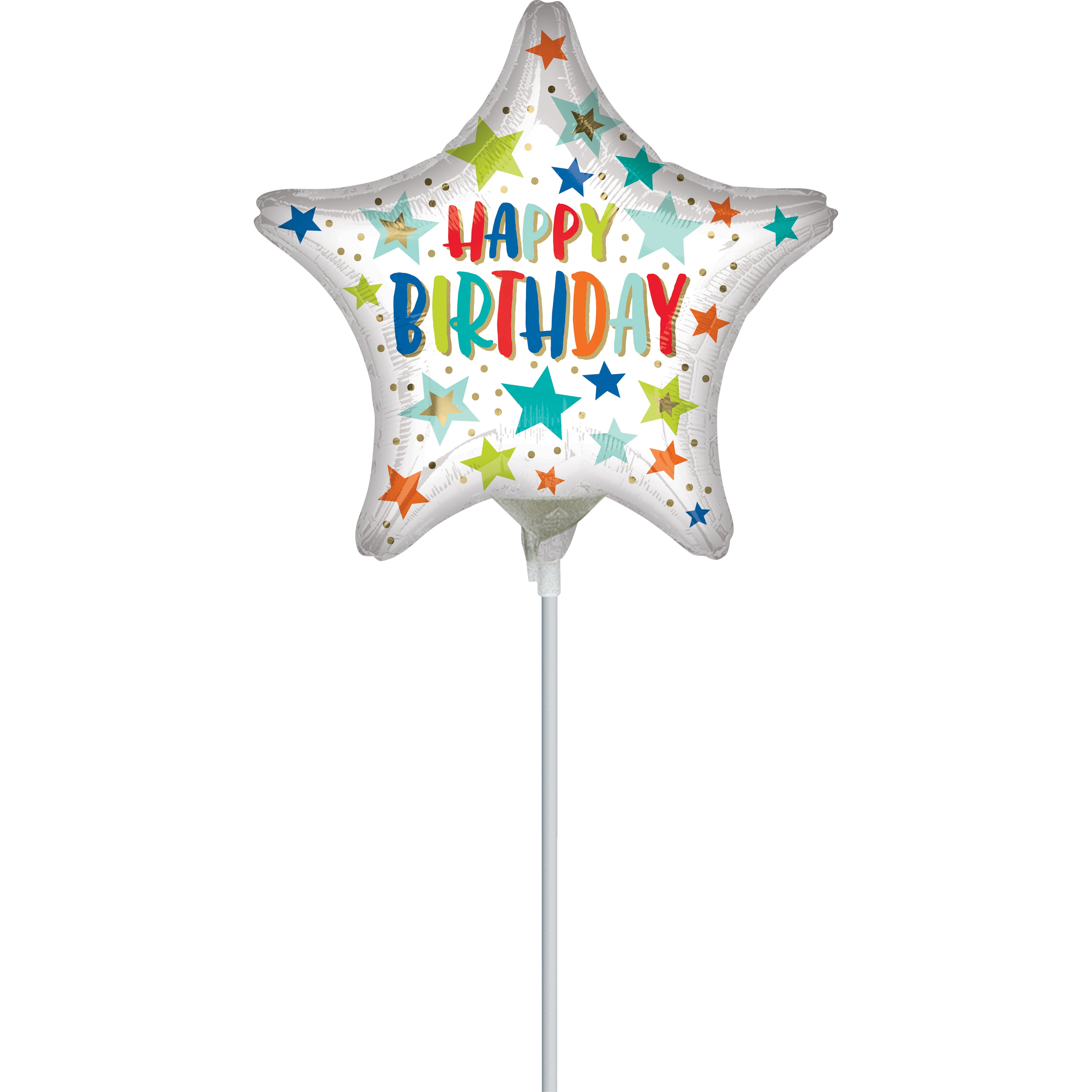9&#x22; Happy Birthday Stars &#x26; Dots Foil Stick Balloon
