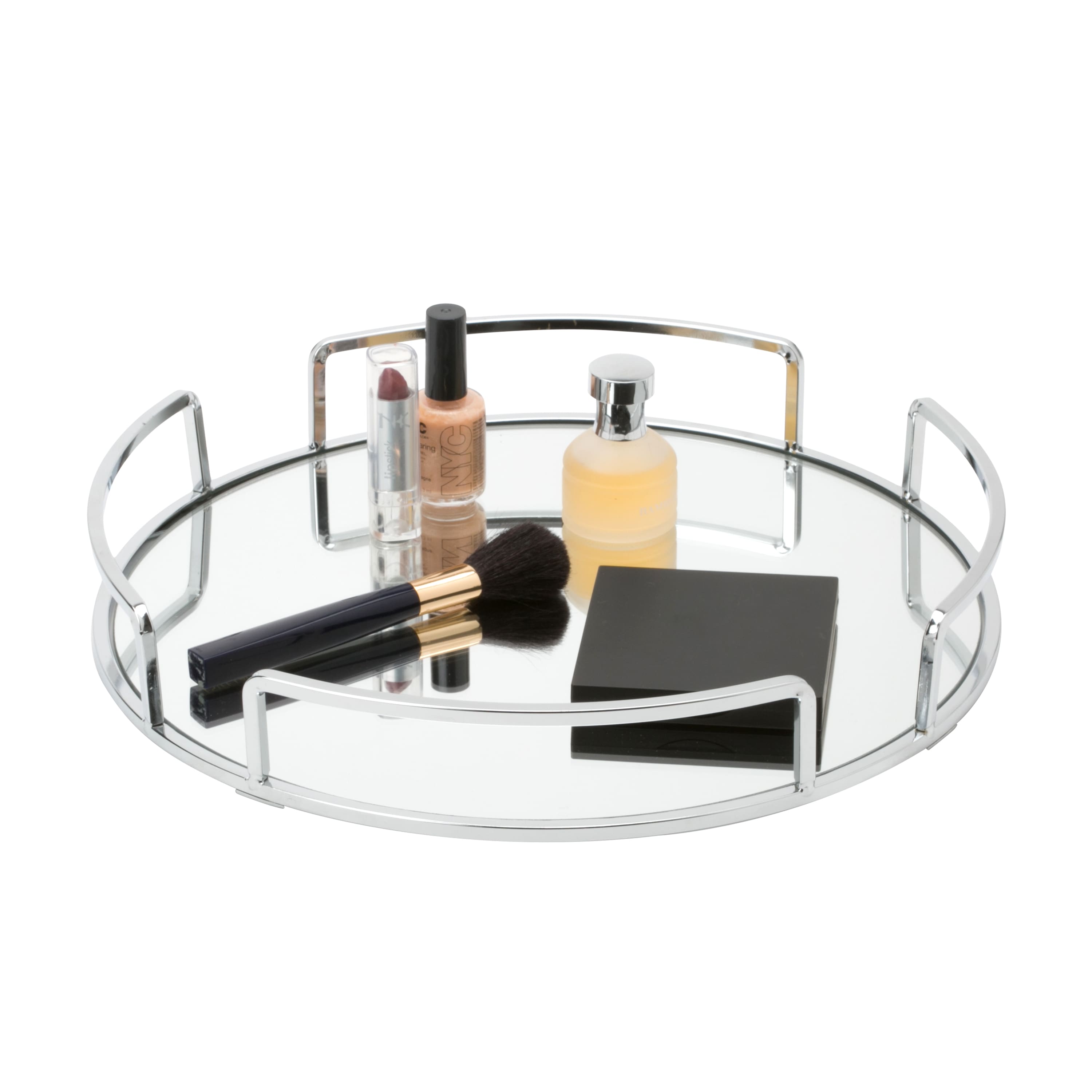 Home Details 13&#x22; Chrome Modern Round Mirror Vanity Tray