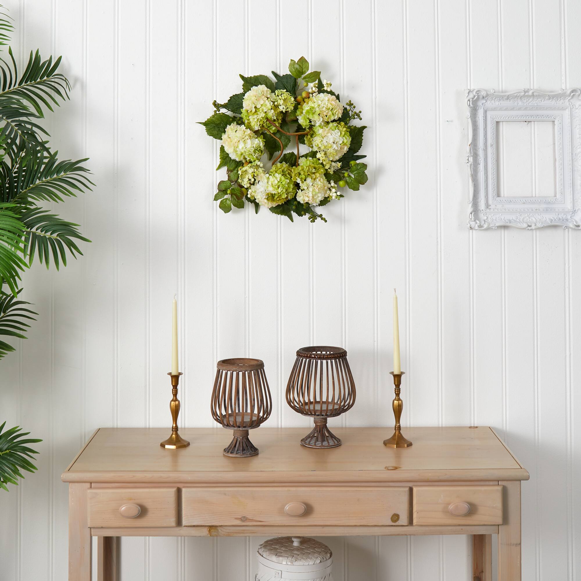 22&#x201D; Green &#x26; Cream Hydrangea Wreath