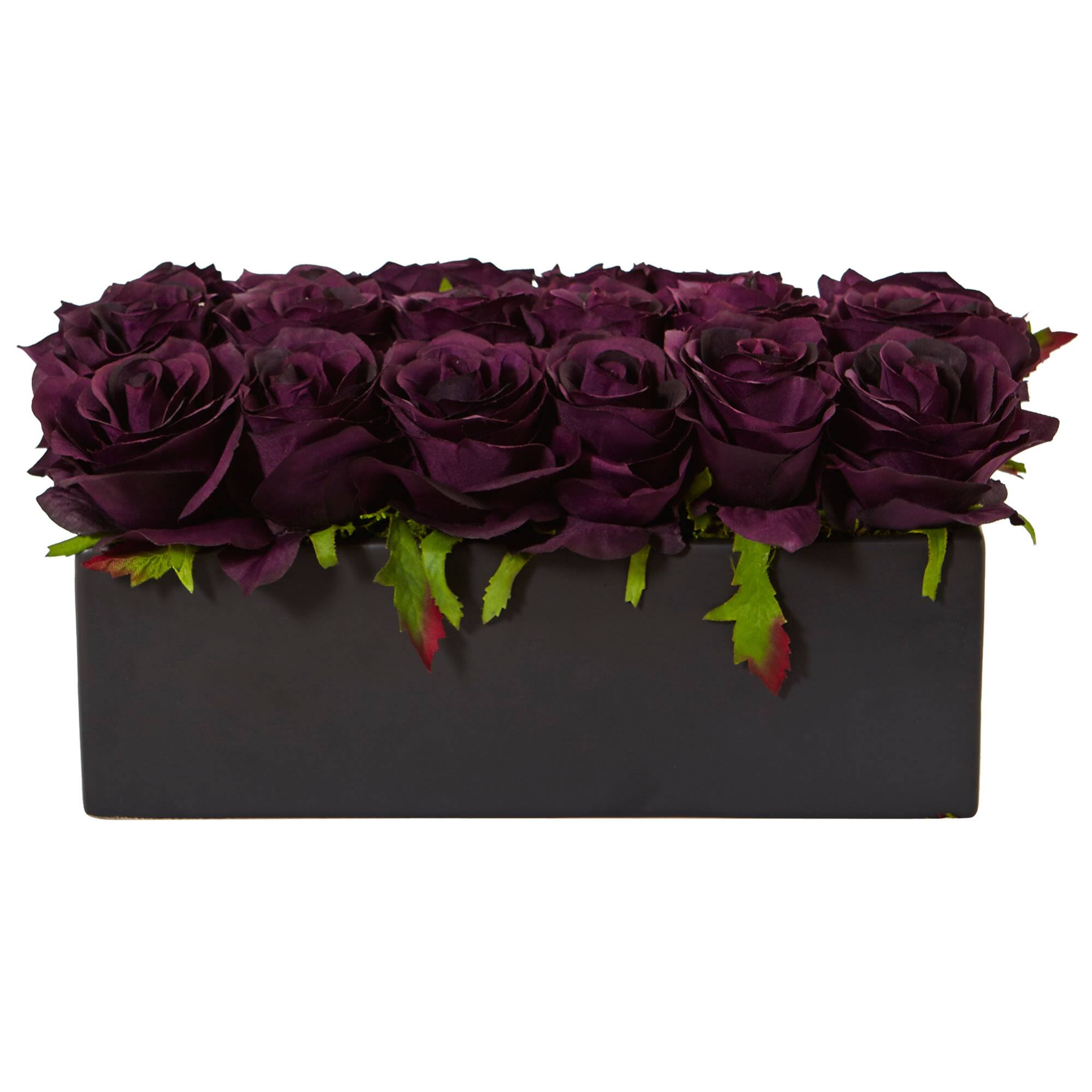 Dozen Silk Roses in Ceramic Rectangular Planter