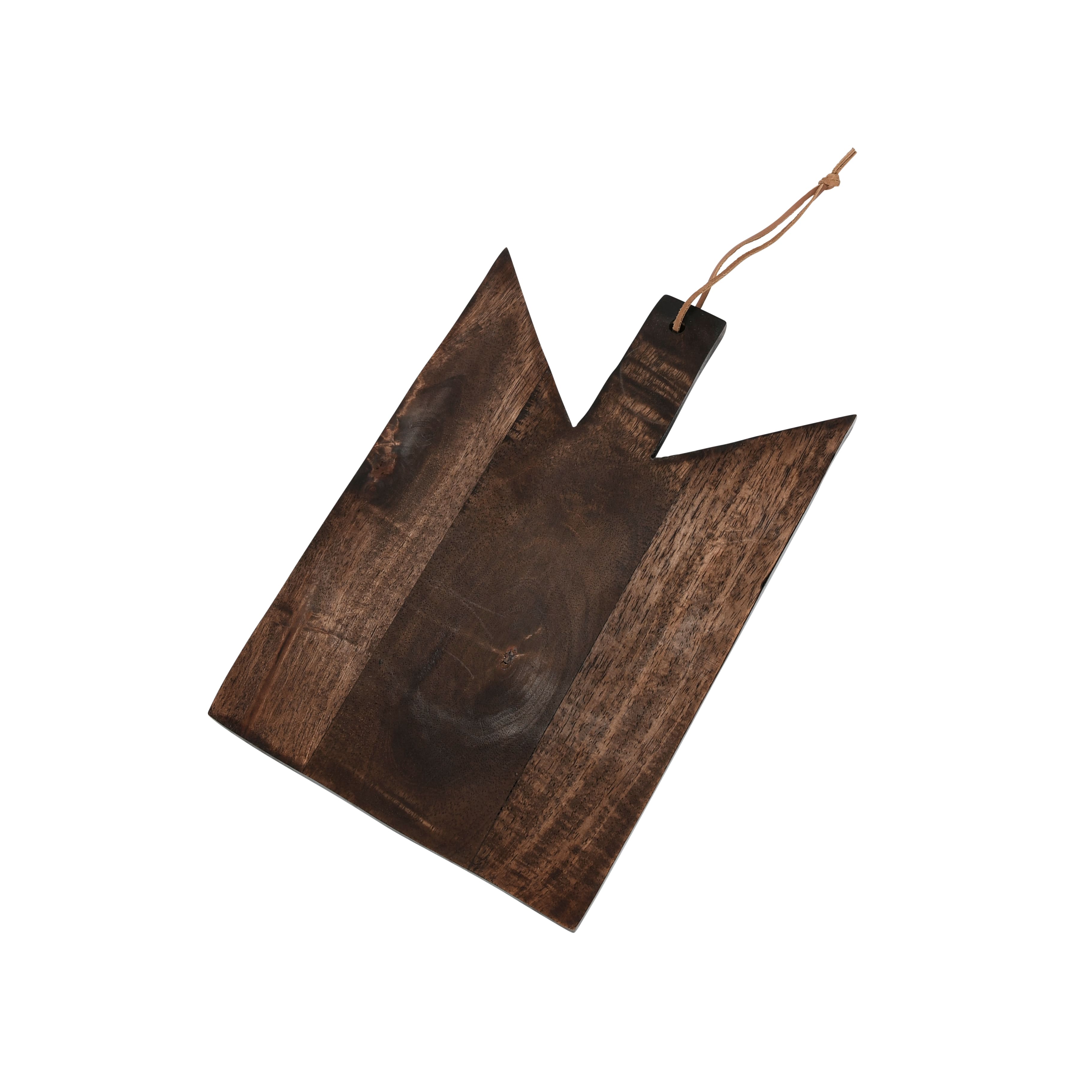 12&#x22; Walnut Geometric Wood Cutting Board with Leather Tie