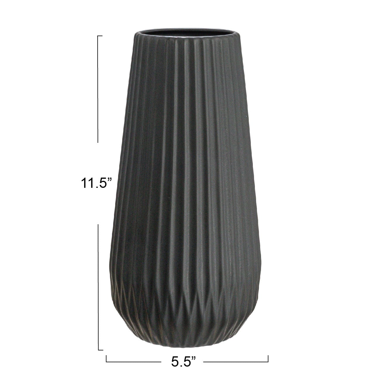 Hello Honey® 11.5" Matte Black Round Stoneware Fluted Vase with Embossed Lines