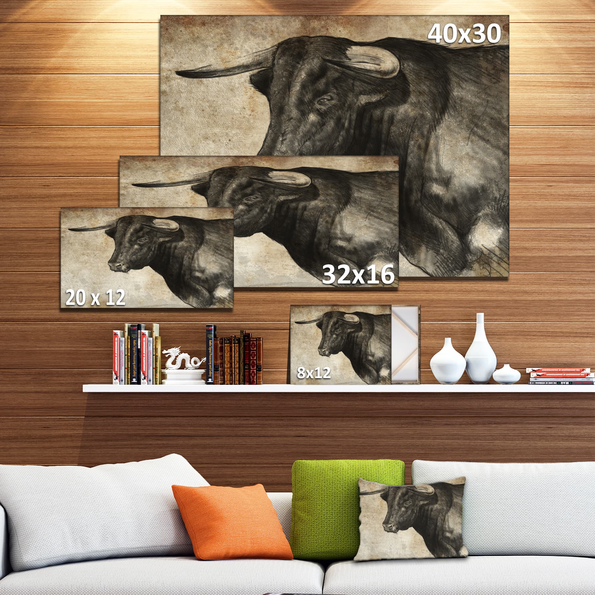 Designart - Spanish Bull Sketch - Animal Art On Canvas