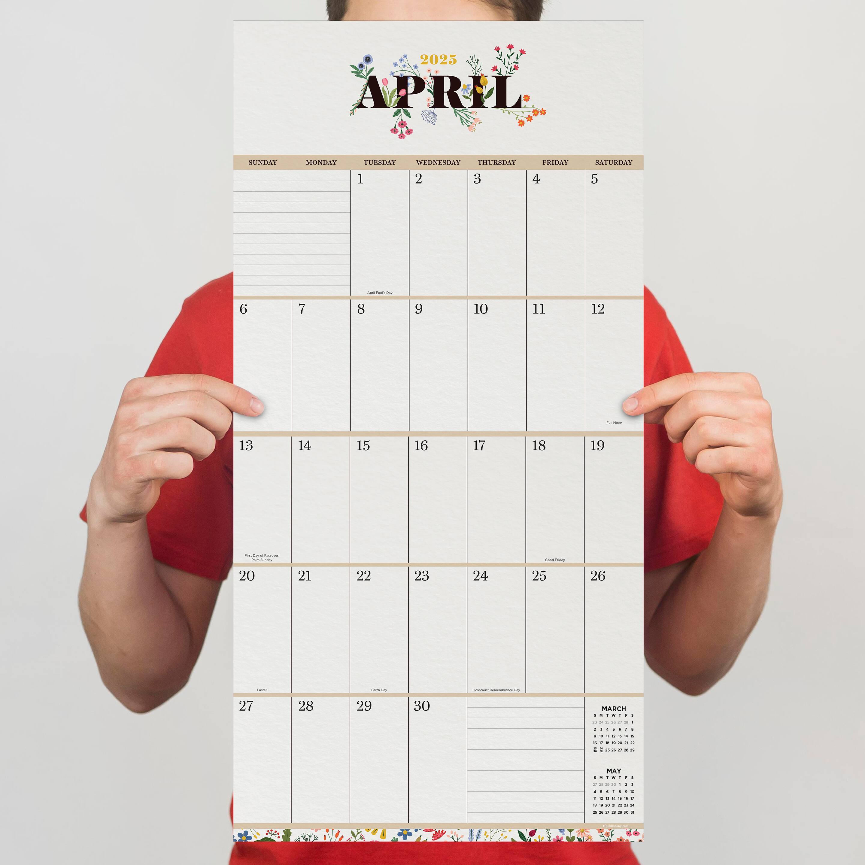 TF Publishing 2025 Big Grid Floral Wall Calendar