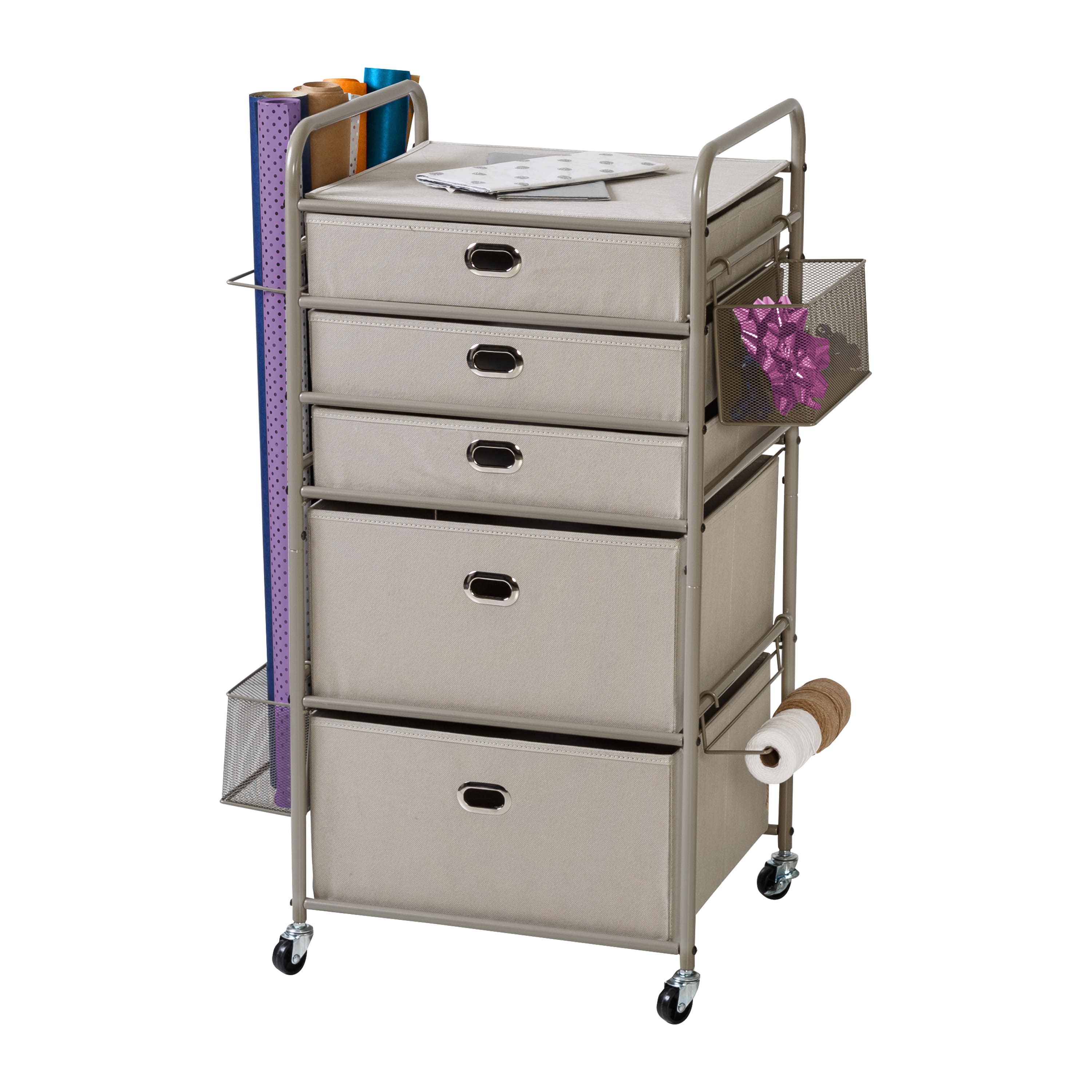 Honey Can Do Taupe Wrapping Paper Storage Cart with Wheels