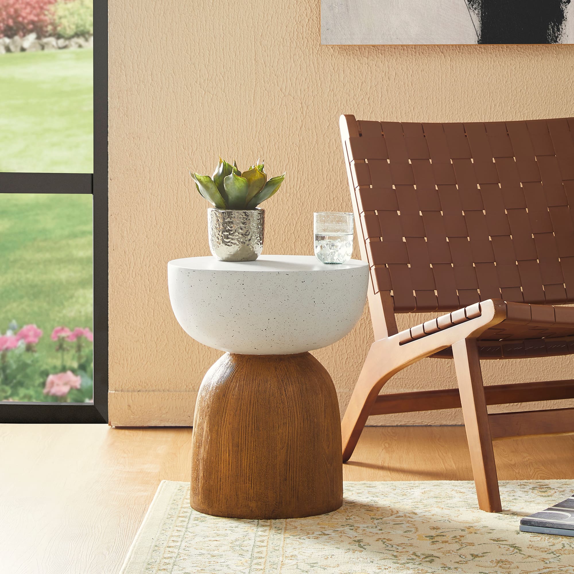 Glitzhome® 17.75" Geometric Faux Terrazzo & Wood Texture Garden Stool