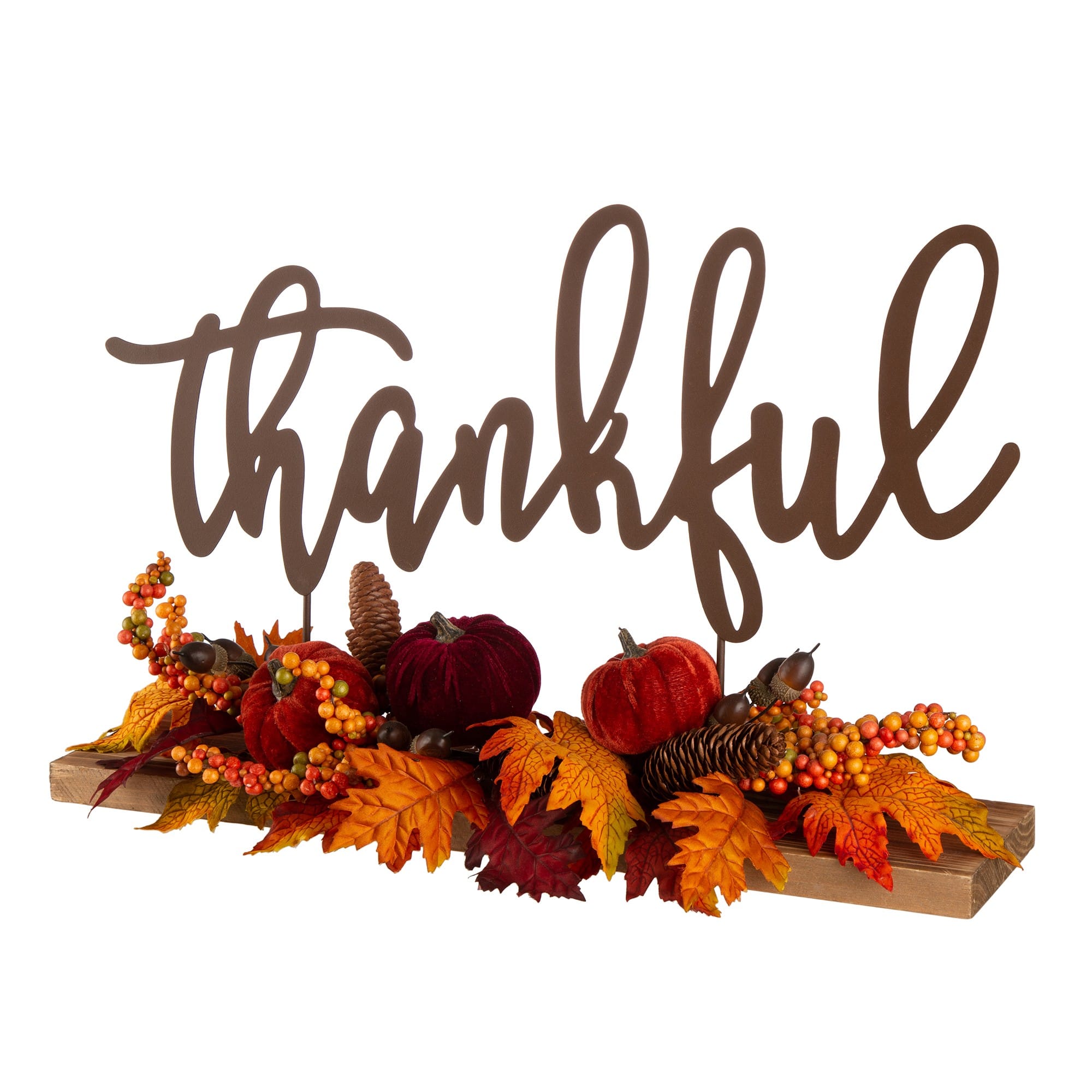 24" GlitzHome® Thankful Floral Tabletop Sign