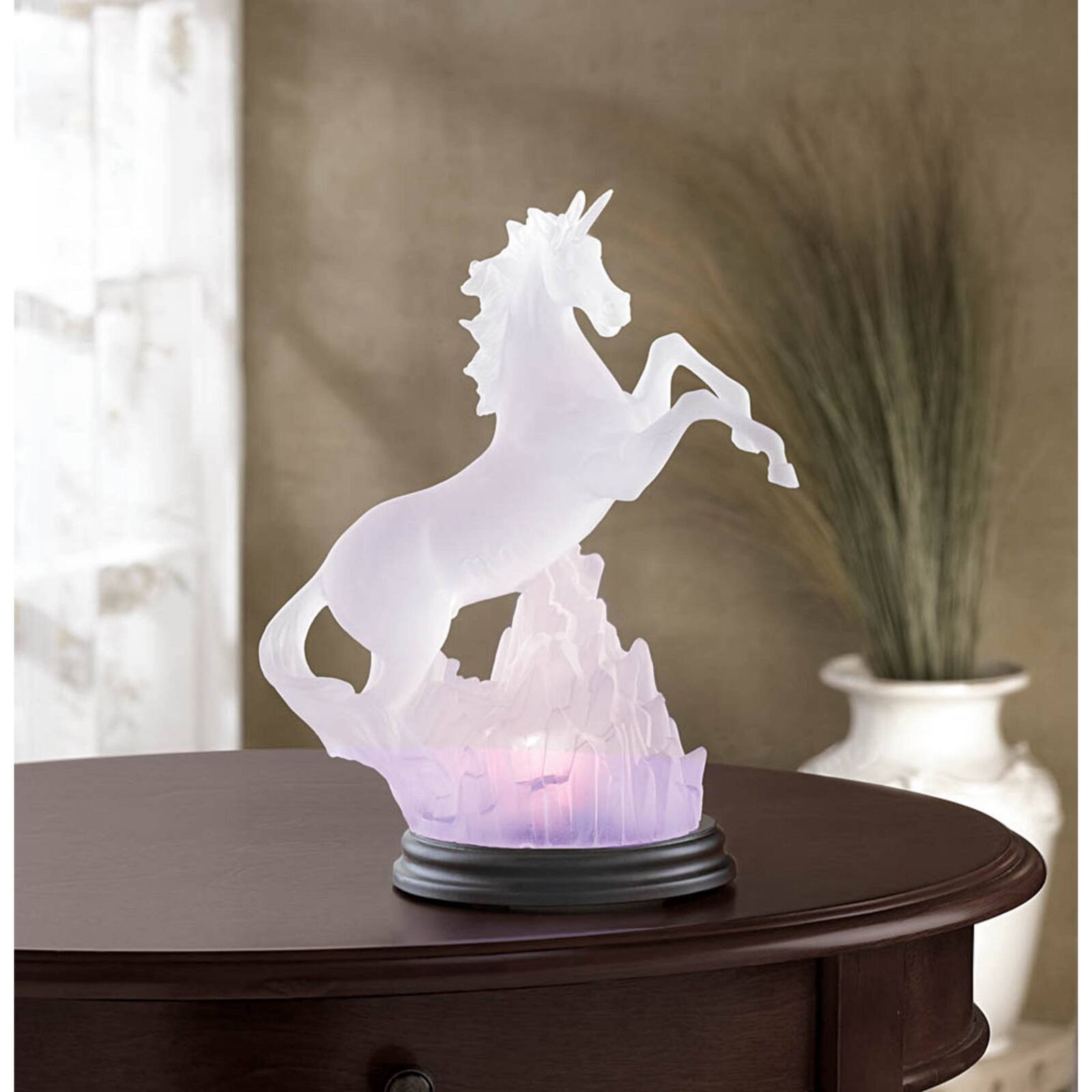 Rainbow Light-Up Frosted Unicorn Figurine 7.25" x 4.75" x 10"