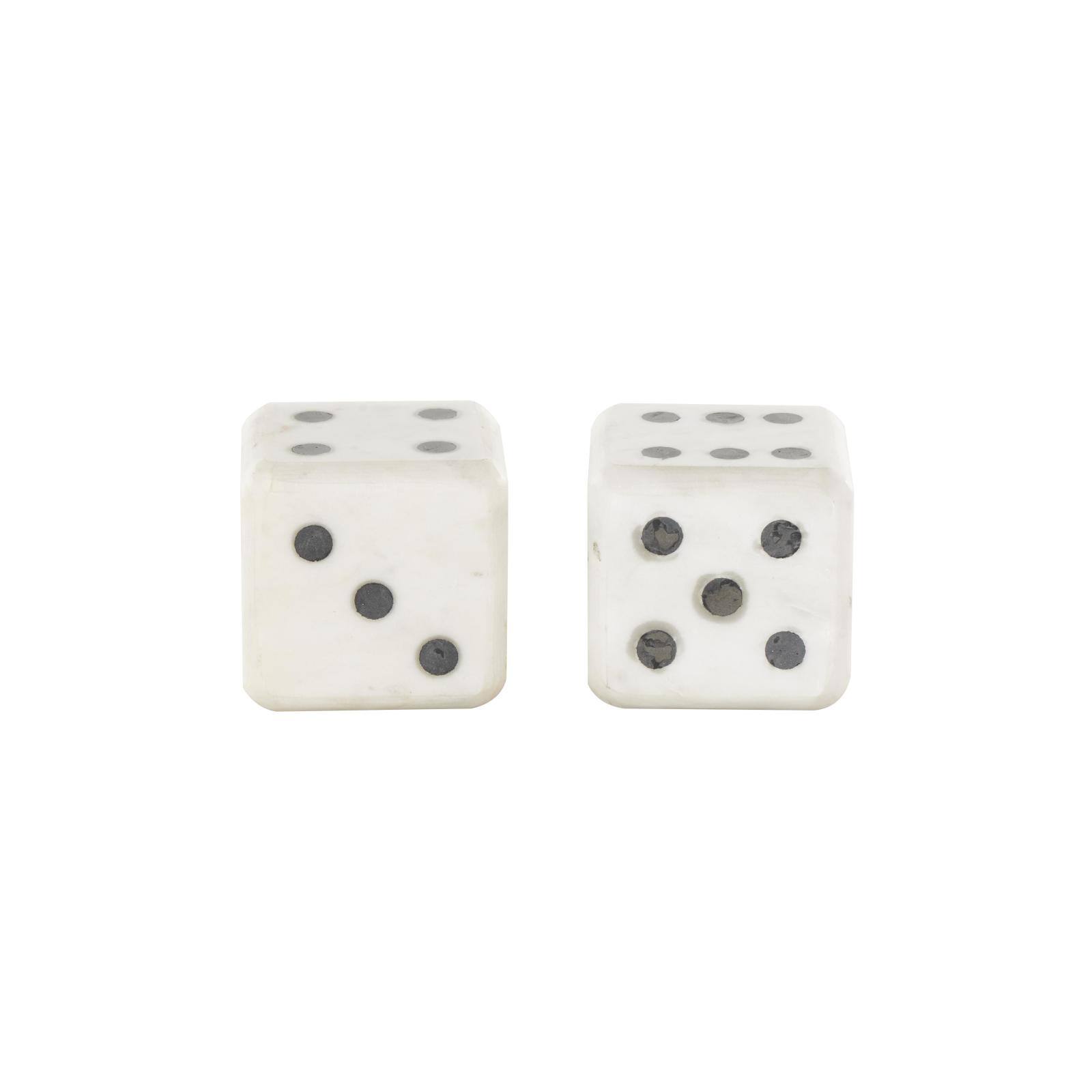 3.5" White Marble Dice Decorative Bookend Set