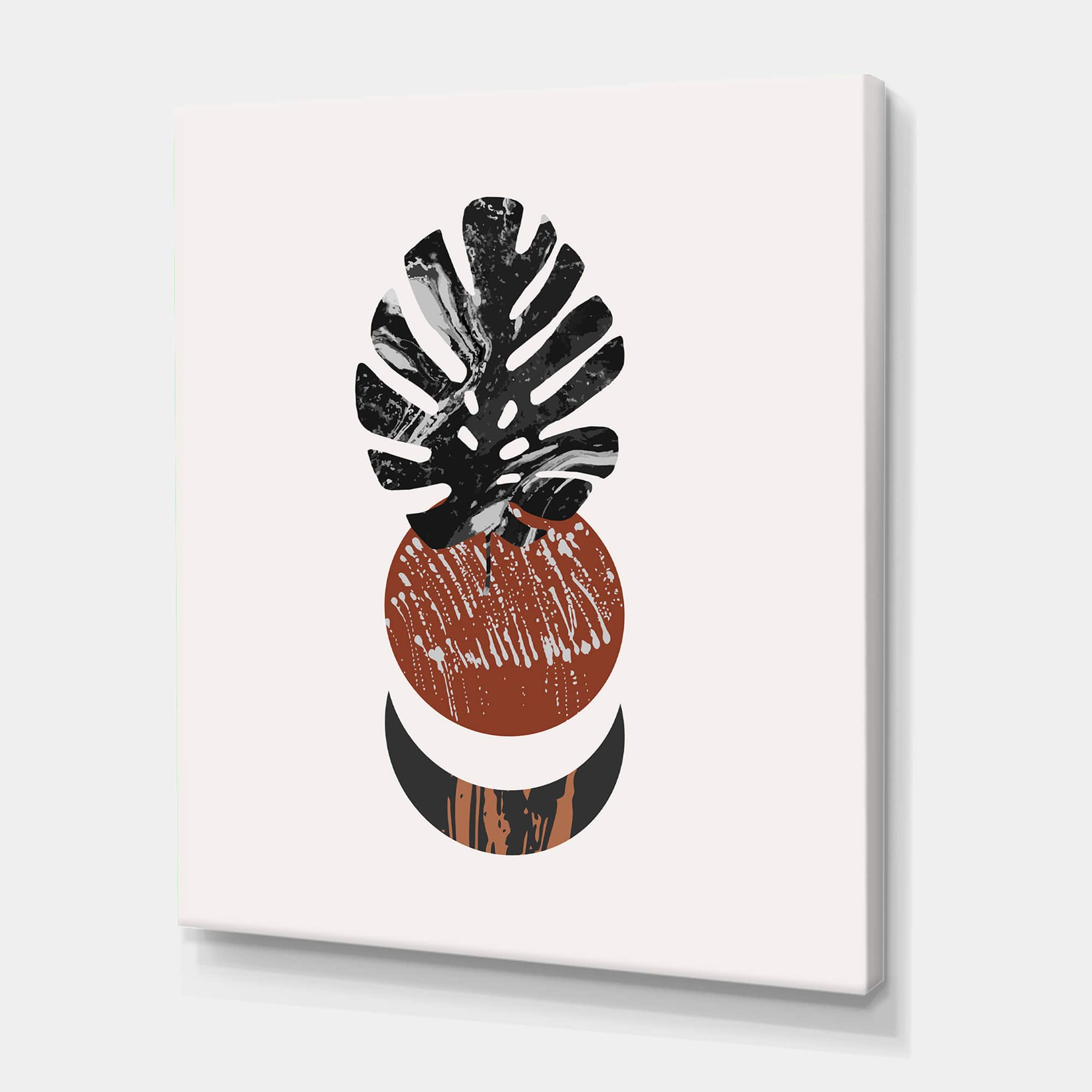 Designart - Abstact Minimal Sun, Moon & Tropical Palm Leaf II - Modern Canvas Wall Art Print