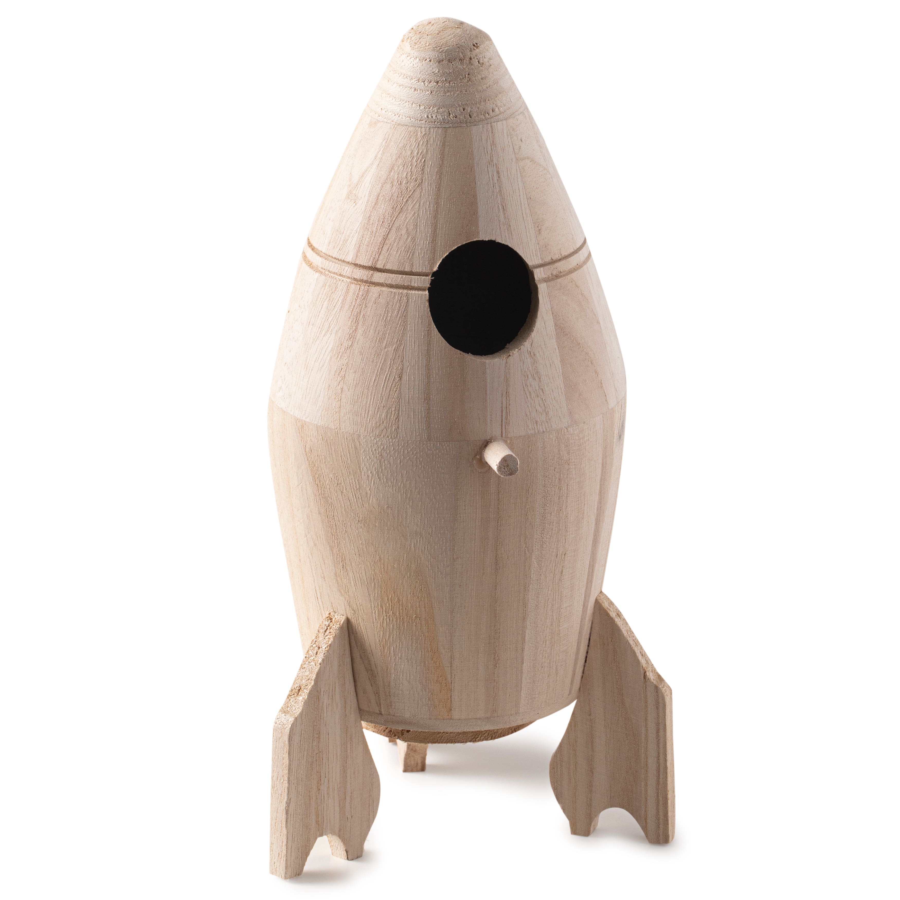 10.5&#x22; Rocket Ship Wood Birdhouse by Make Market&#xAE;