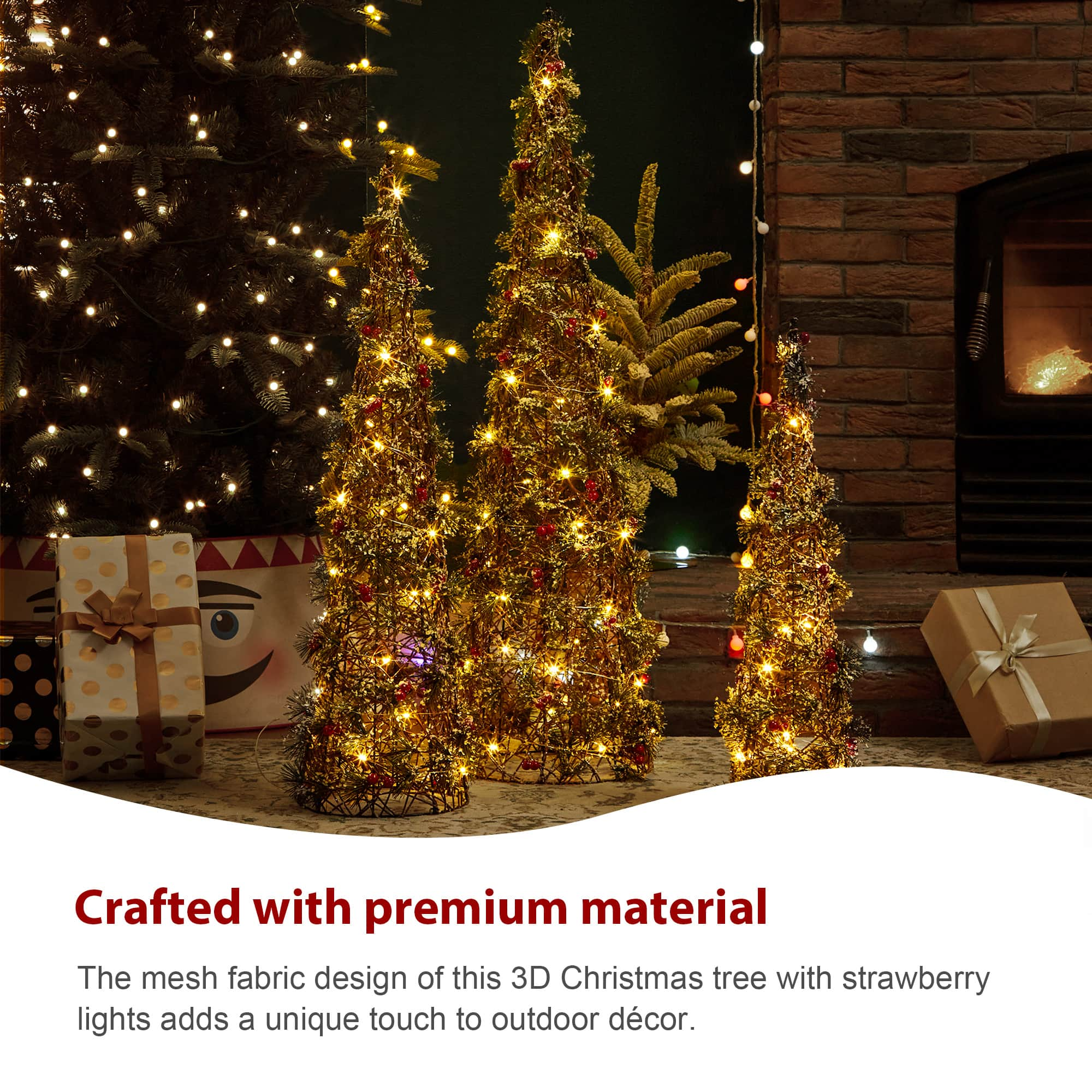 Glitzhome&#xAE; Lighted Christmas Cone Tree Outdoor D&#xE9;cor Set