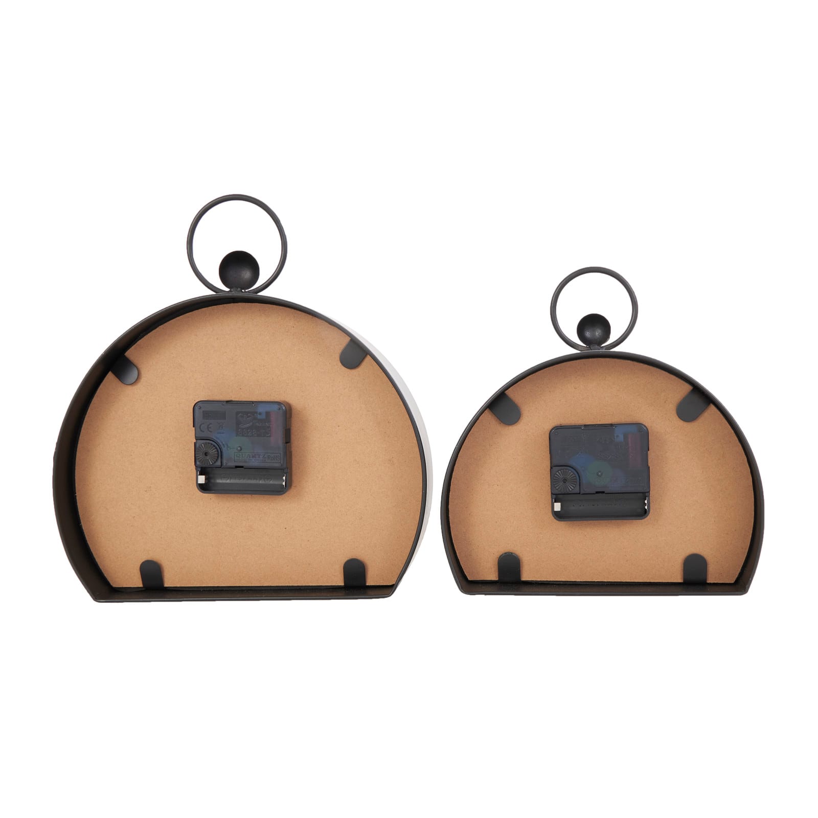 Black Wooden Semicircle Clock Set with Brown Wooden Frame &#x26; Ring Handle