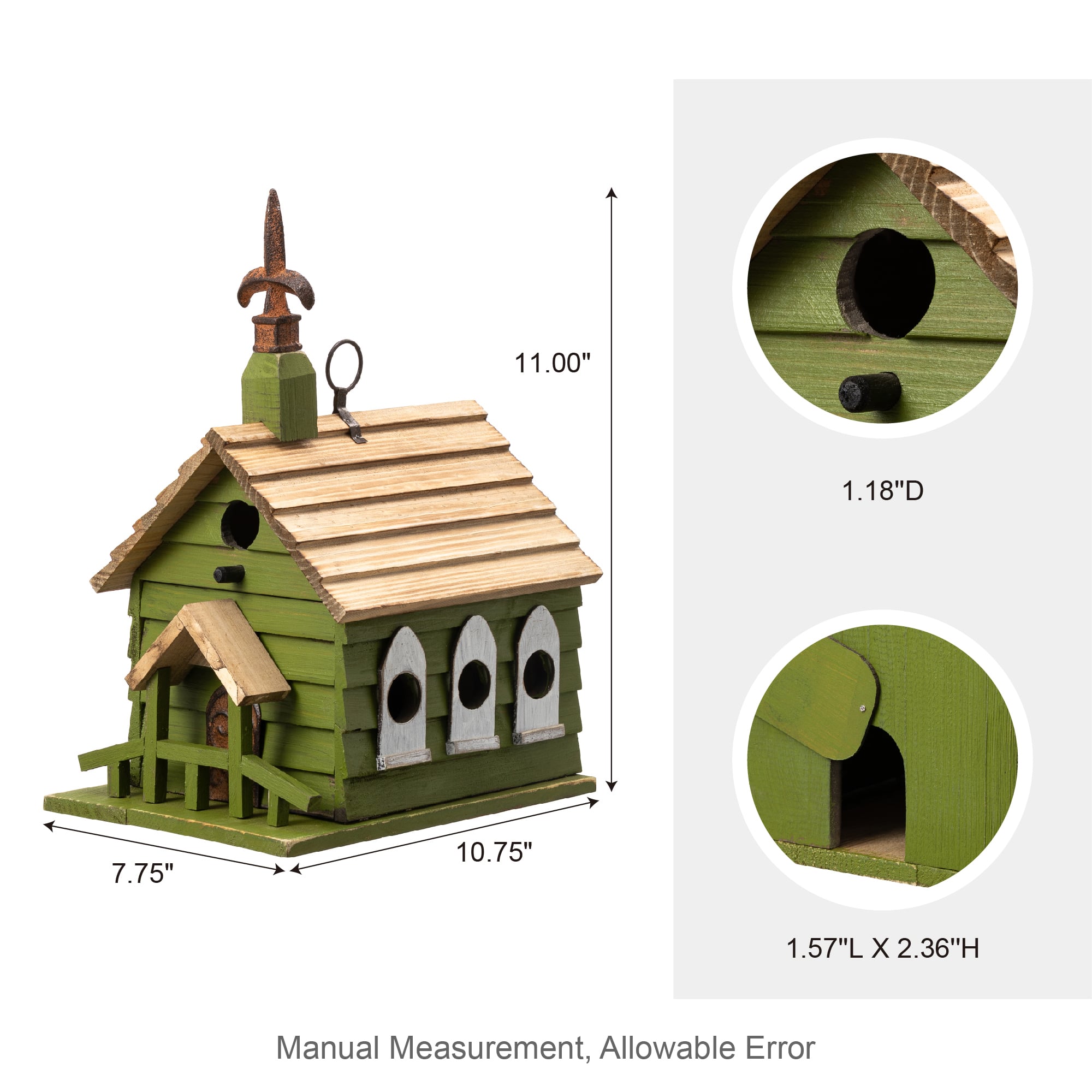 Glitzhome&#xAE; 11&#x22; Oversized Distressed Wood Church Birdhouse